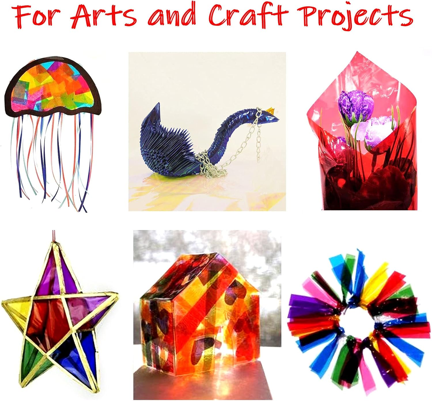 Cinvo 160 Pcs Cellophane Sheets Multi-Colored See through Colorful Sheets with Twist Ties Cello Wraps for DIY Arts and Crafts, Treats Candy Wrapping Party Supplies (7.5 X 7.5 Inch) image number 6