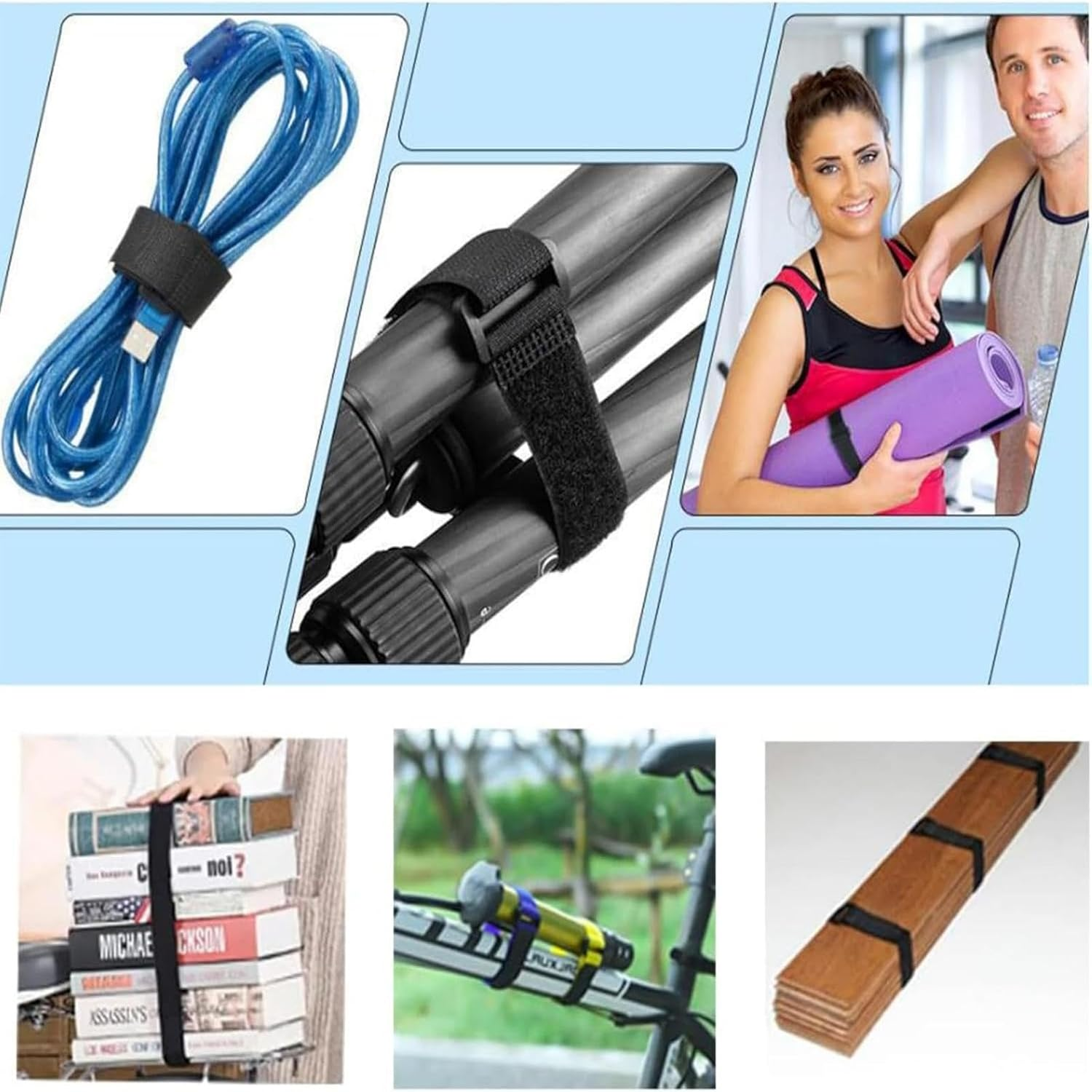 Hook & Loop Cable Straps with Buckles Reusable, Adjustable, Self-Locking Straps for Organising Cords, Wires & Camping Gear,Perfect for Christmas Cable Management（10Pcs, 3.8Cm X 30Cm）