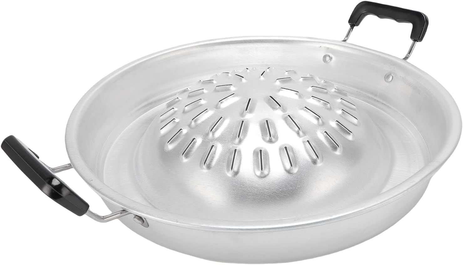 Thai Korean BBQ Grill Pan, 2 in 1 Aluminum Hot Pot Grill Charcoal Pan, Non Stick Thai Lao Korean BBQ Grill Topper, Barbecue Grill Plate for Shabu Vegetable Egg Pork (30Cm/11.81In Original Color)