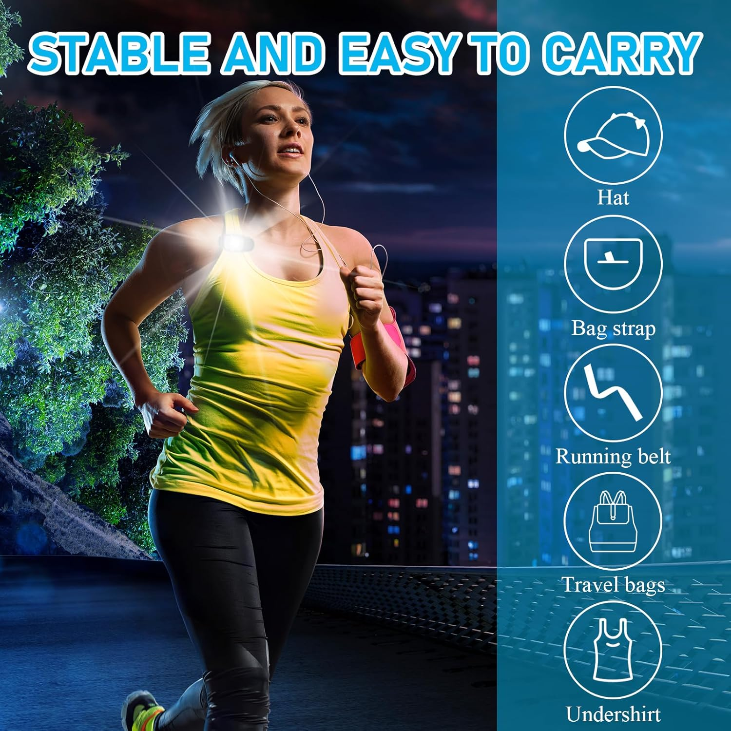 2 Pack Clip on Torch/Flashlight, LED Running Lights for Runners USB Rechargeable Safety Lights for Walking at Night Hands Free Running Chest Light Dog Walking Hiking Joggers [Energy Class A++] image number 3