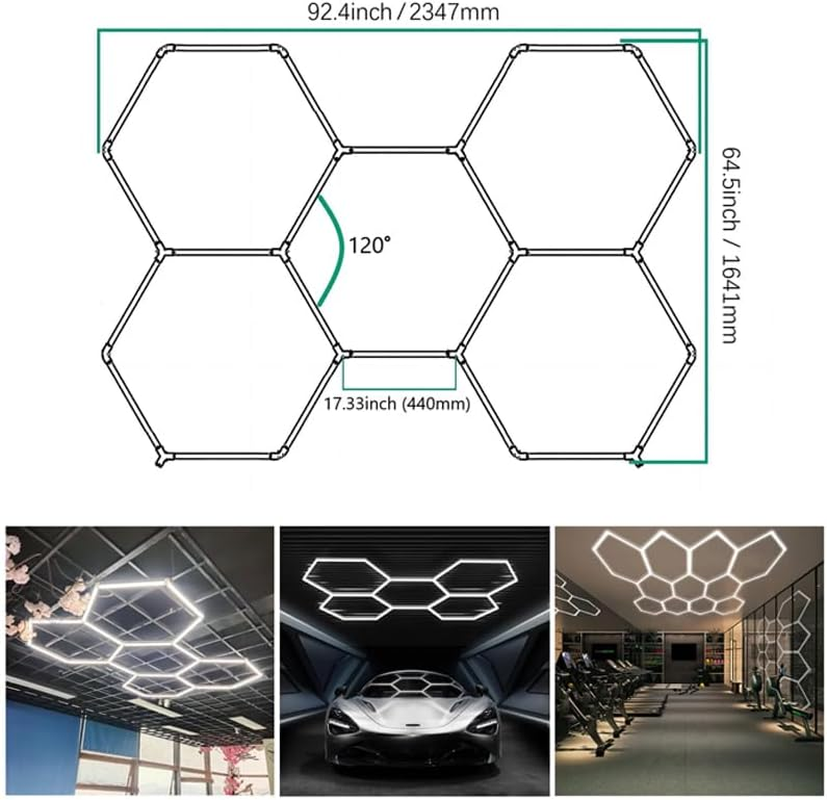 5 Grids Hexagon LED Garage Lights&mdash;24 Pack 26400LM Super Bright LED Honeycomb Shop Ceiling Light for Warehouse Workshop Gym Basement Car Care Wash Room﻿ image number 2