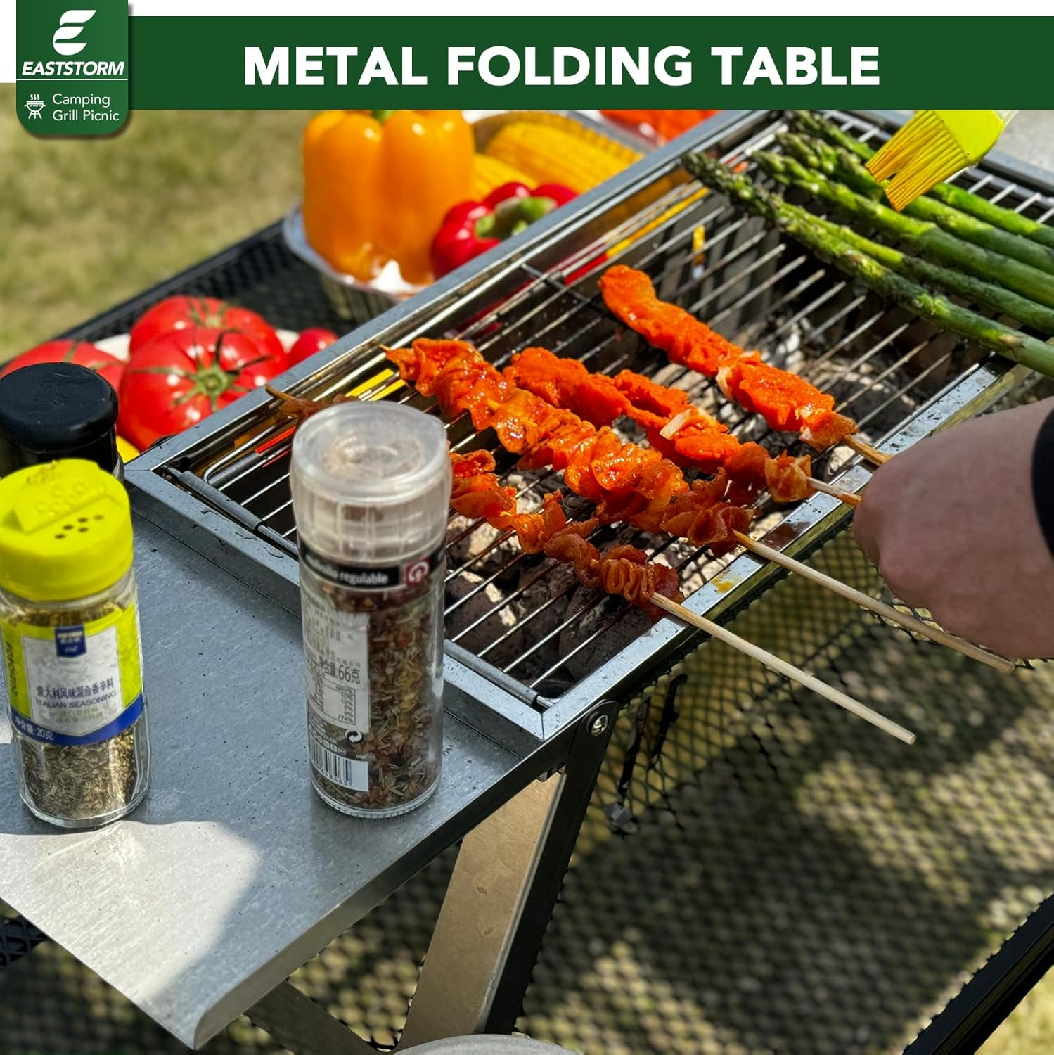 E EASTSTORM Grill Camping Table Outdoor Folding Picnic - Portable, Compact & Foldable for Easy Storage Great Picnic, Garden, Patio, Dining, BBQ, Party, Market Small Size, Black, (AM0915B1) image number 3