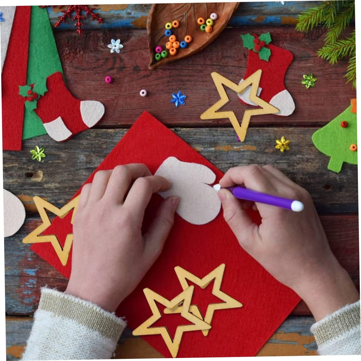 Wooden Stars Unfinished Hollow Natural Wood Slices DIY Craft Project Cutout Embellishments Wooden Hollow Star Crafts Accessories 50Mm 25PCS Home image number 1