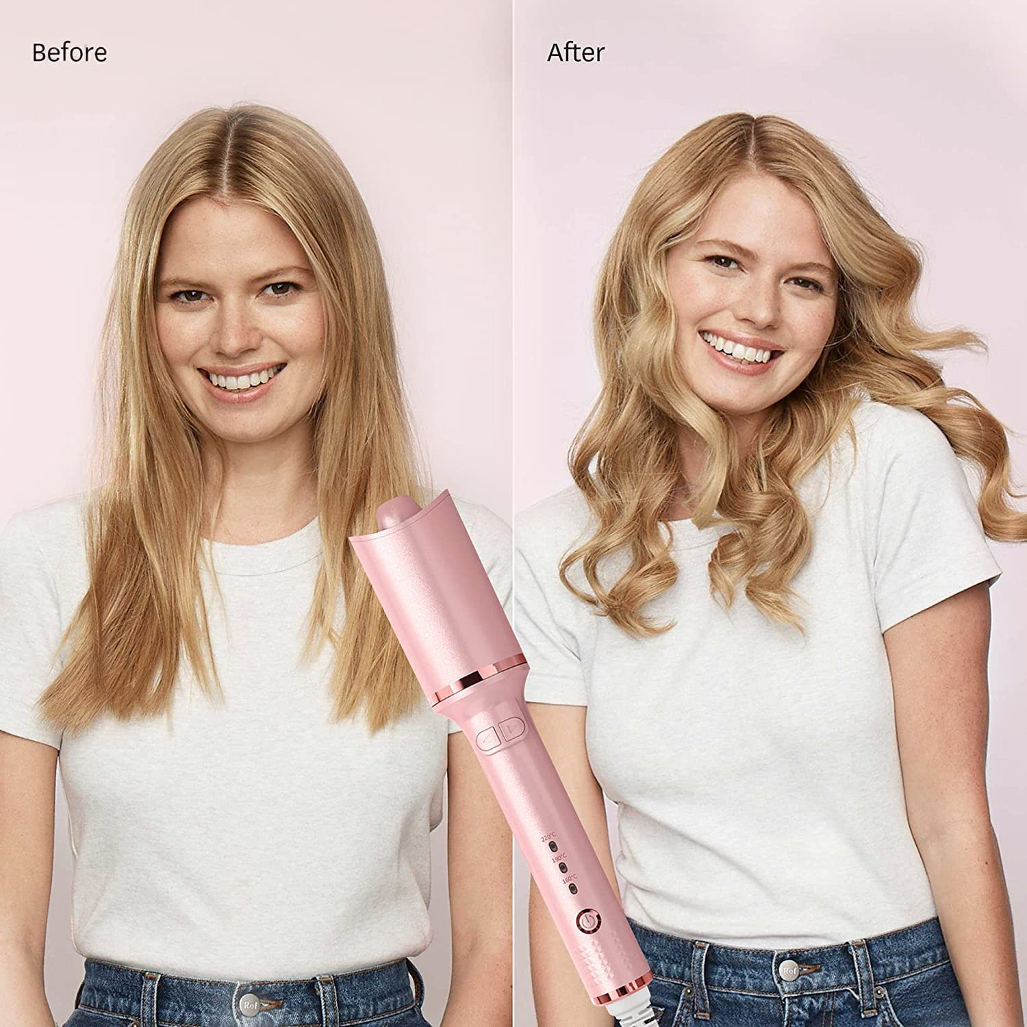 Automatic Curling Iron, Professional Automatic Hair Curler with 1" Curling Iron Large Slot & Adjustable 3 Temperature, Dual Voltage Rotating Curling Iron with Auto Shut-Off for Long Short Hair Styling (Pink) image number 3
