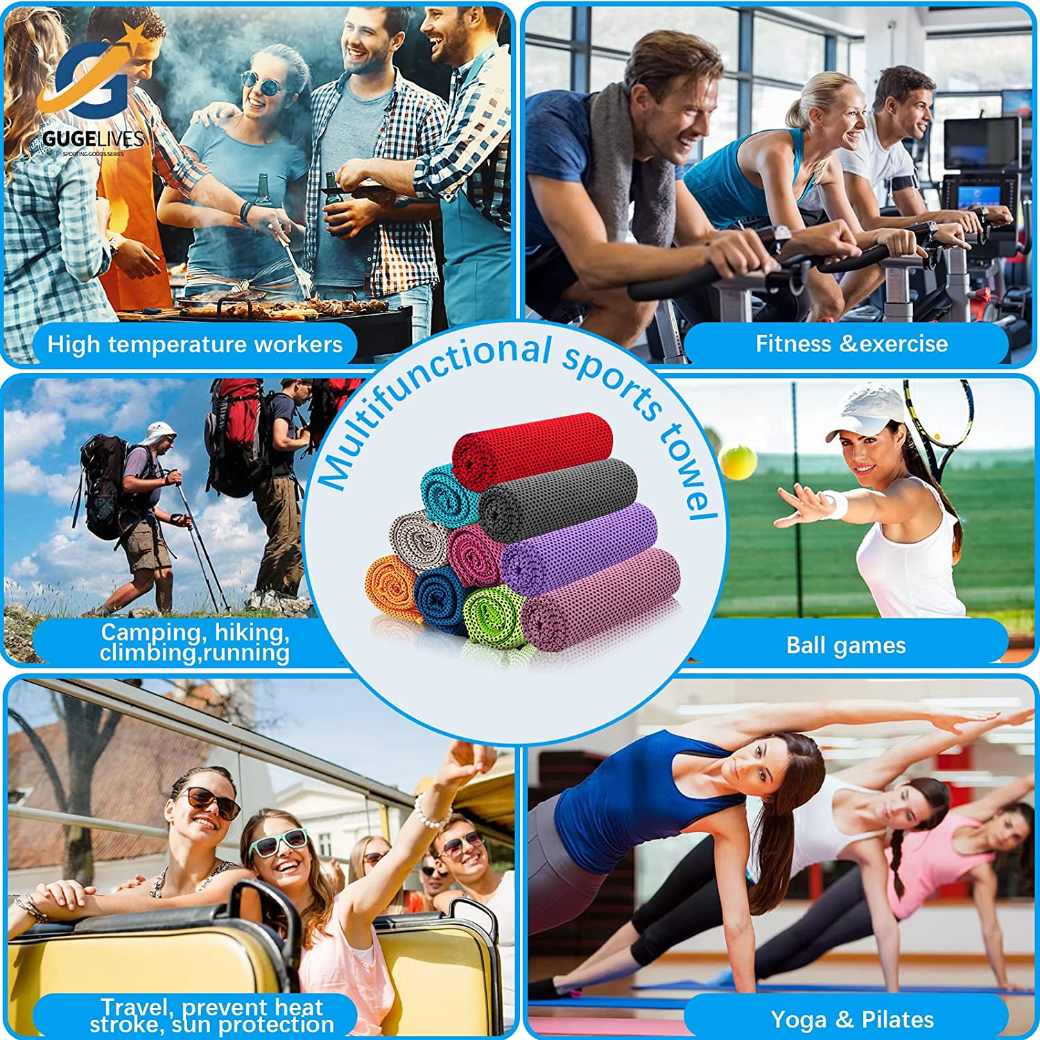 [10 Pack] Cooling Towel, Ice Sports Towel, Cool Towel for Instant Cooling,For Yoga, Travel, Golf, Gym,Camping, Fitness, Running, Workout & More Activities (35"X12") image number 3