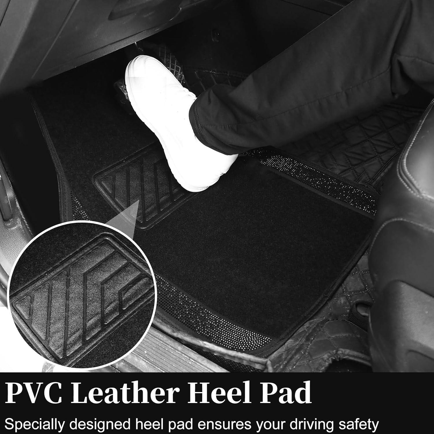 Bling Diamond Car Floor Mats Full Set, 4 Pack Sparkle Glitter Diamond Carpet with Anti-Slip Heel Pad, Waterproof Shining Rhinestone Automotive Mat Universal Fit Sedans,Suv,Vans,Trucks (Black Diamond) image number 4