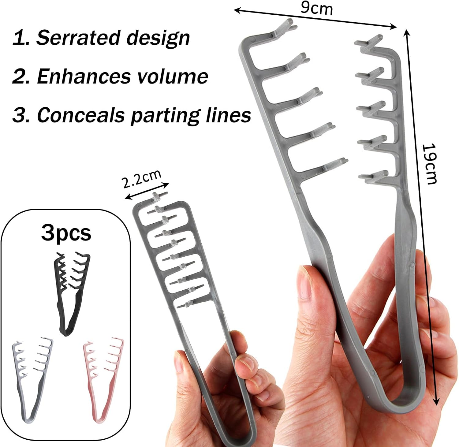 BSITSSS 3 PCS Texture Comb, Wide Tooth Hair Styling Comb, Roots Volume Tool Curly Hair Combs for Men Women Barber Hairdressing Grooming Accessory image number 3