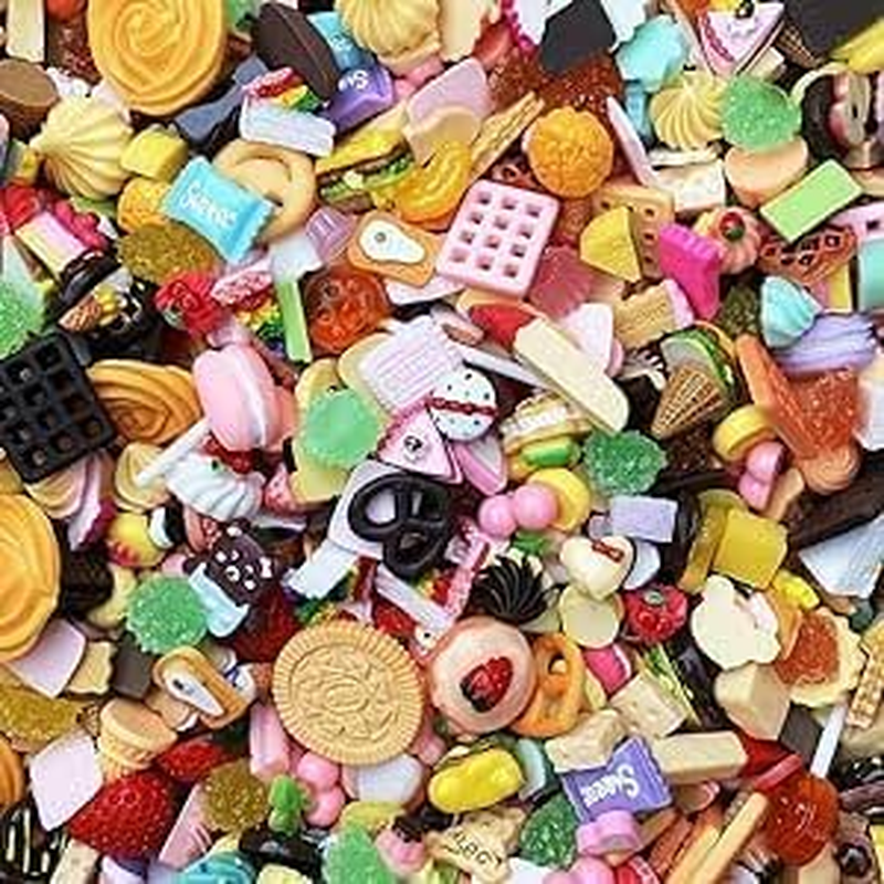 50Pcs Cute Slime Charms Mixed Set Resin Flatback Making Supplies for DIY Craft Making and Ornament Scrapbooking Beads Assorted Candy Fruit Cake Ornament, 100Pcs, Resin, No Gemstone