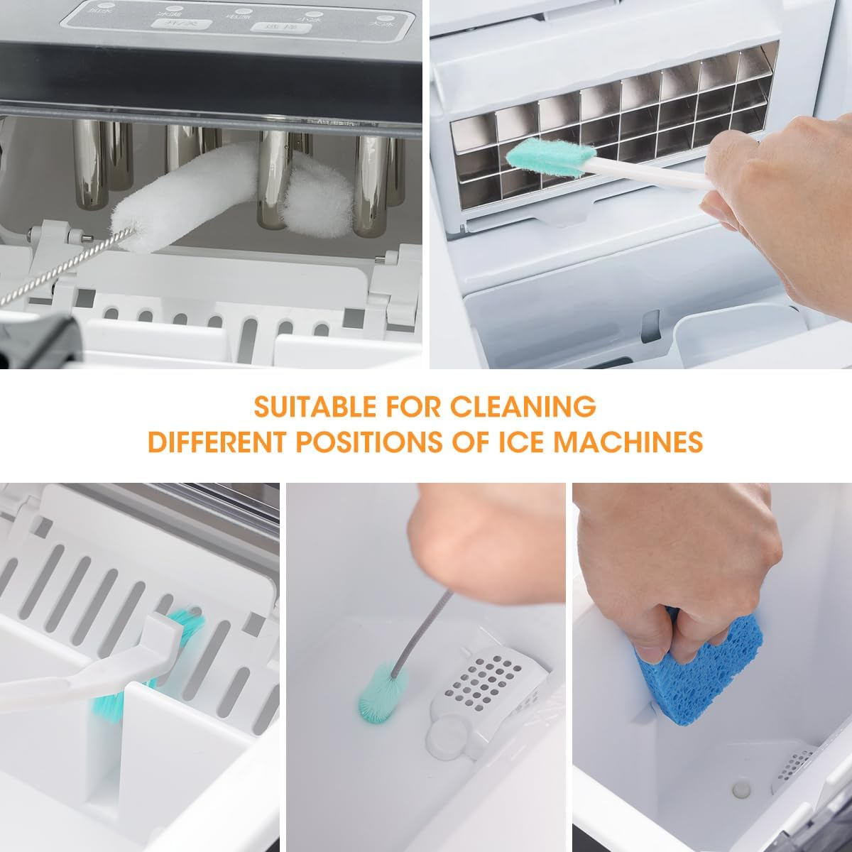 AIEVE Ice Machine Cleaner Brush Sets, 10 Pcs Ice Maker Cleaner Tools Kits with Crevice Cleaning Brush and Scrub Sponge image number 2