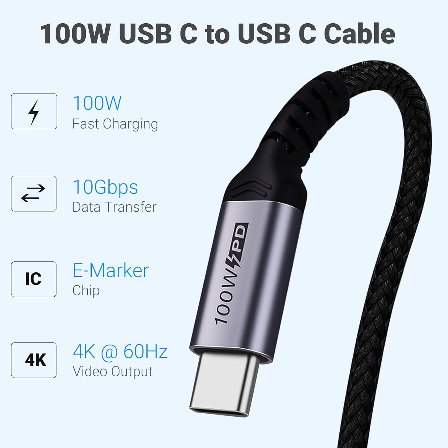 3M USB C 3.1 Data Cable 2 Packs, SUMPK Right Angle 100W Gen 2 Fast Charging 10Gbps High Speed Transfer Cable, 4K 60Hz Video Output PD Cord for Monitor Display, Thunderbolt 3 image number 1