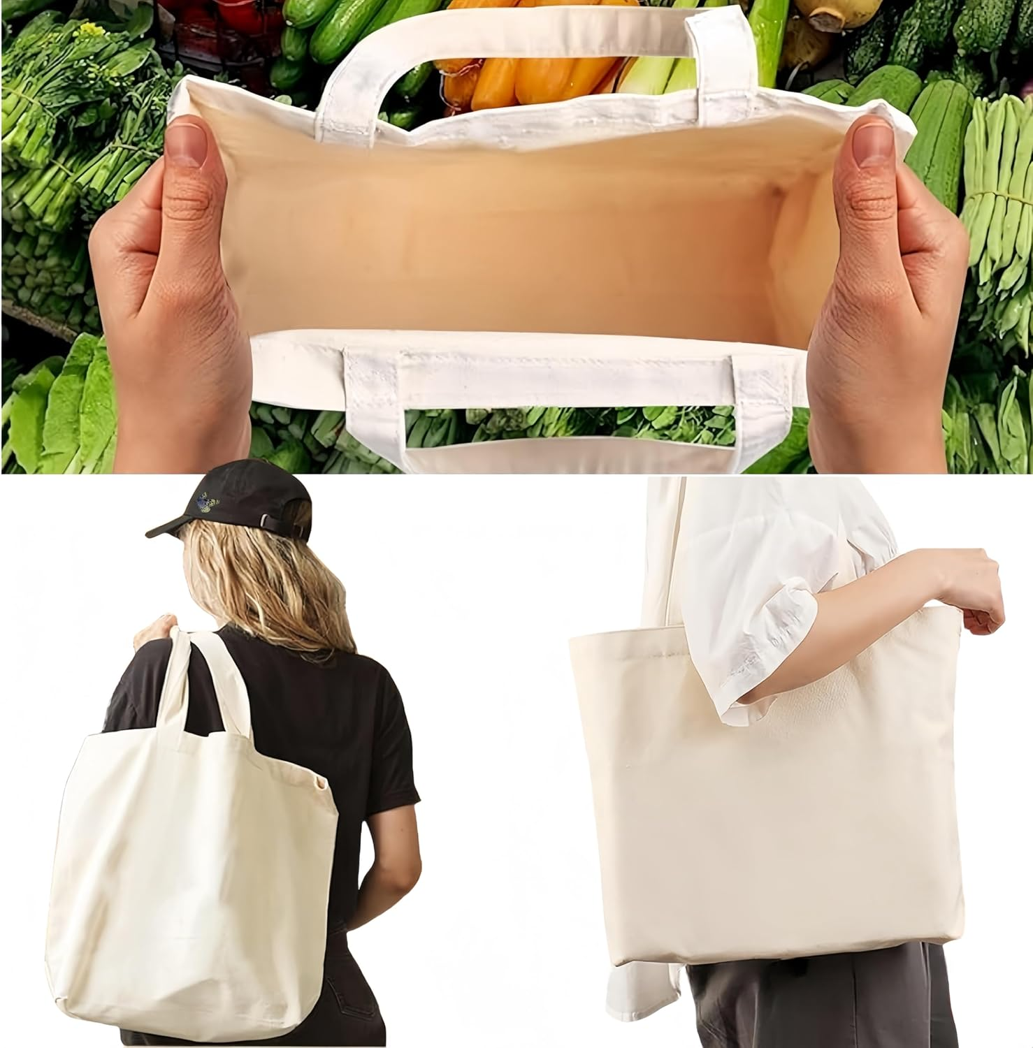 Wizefolk 6 Pack Multi-Purpose Blank Cloth Bags, 41X10X32 Cm Tote Bags Reusable Blank Canvas Bags Use, Economical Cotton Large Grocery Shopping Bag Tote Lightweight Washable for DIY Gift Bags (White)