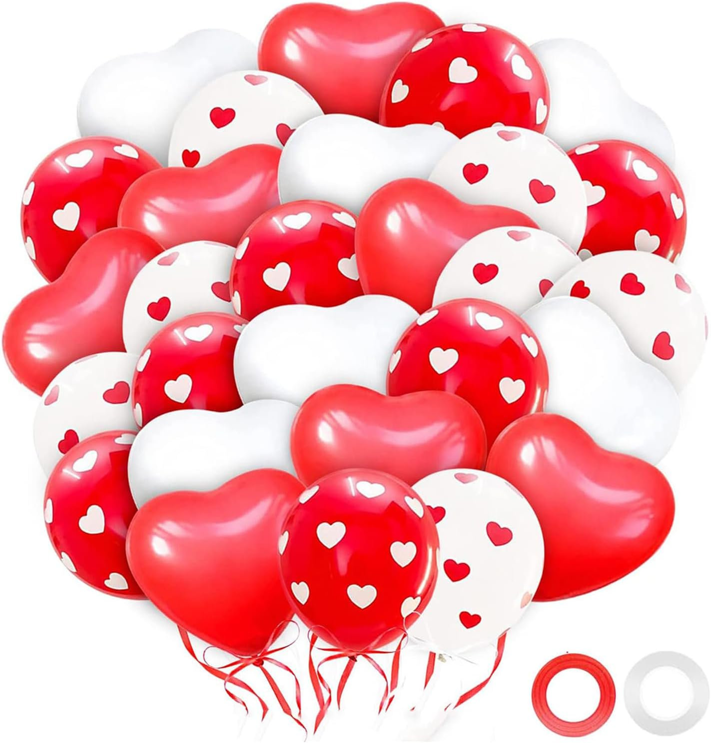 Valentines Day Balloons 40Pcs Red White Heart Latex Balloons with 2 Ribbons for Romantic Decorations Engagement Wedding Anniversary Birthday Supplies image number 1