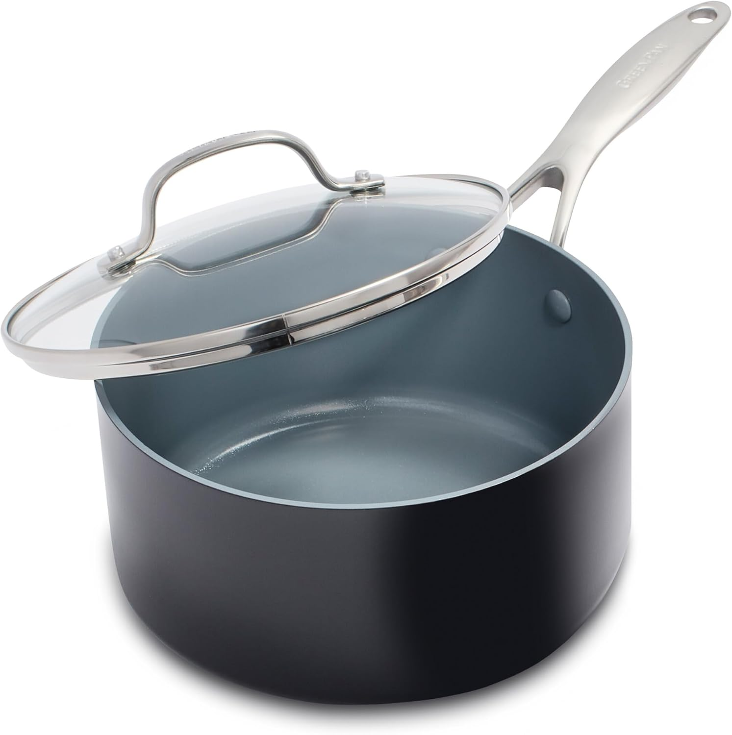 Greenpan Valencia Pro Hard Anodized Healthy Ceramic Nonstick 2QT Saucepan Pot with Lid, Pfas-Free, Induction, Dishwasher Safe, Oven Safe, Gray image number 2