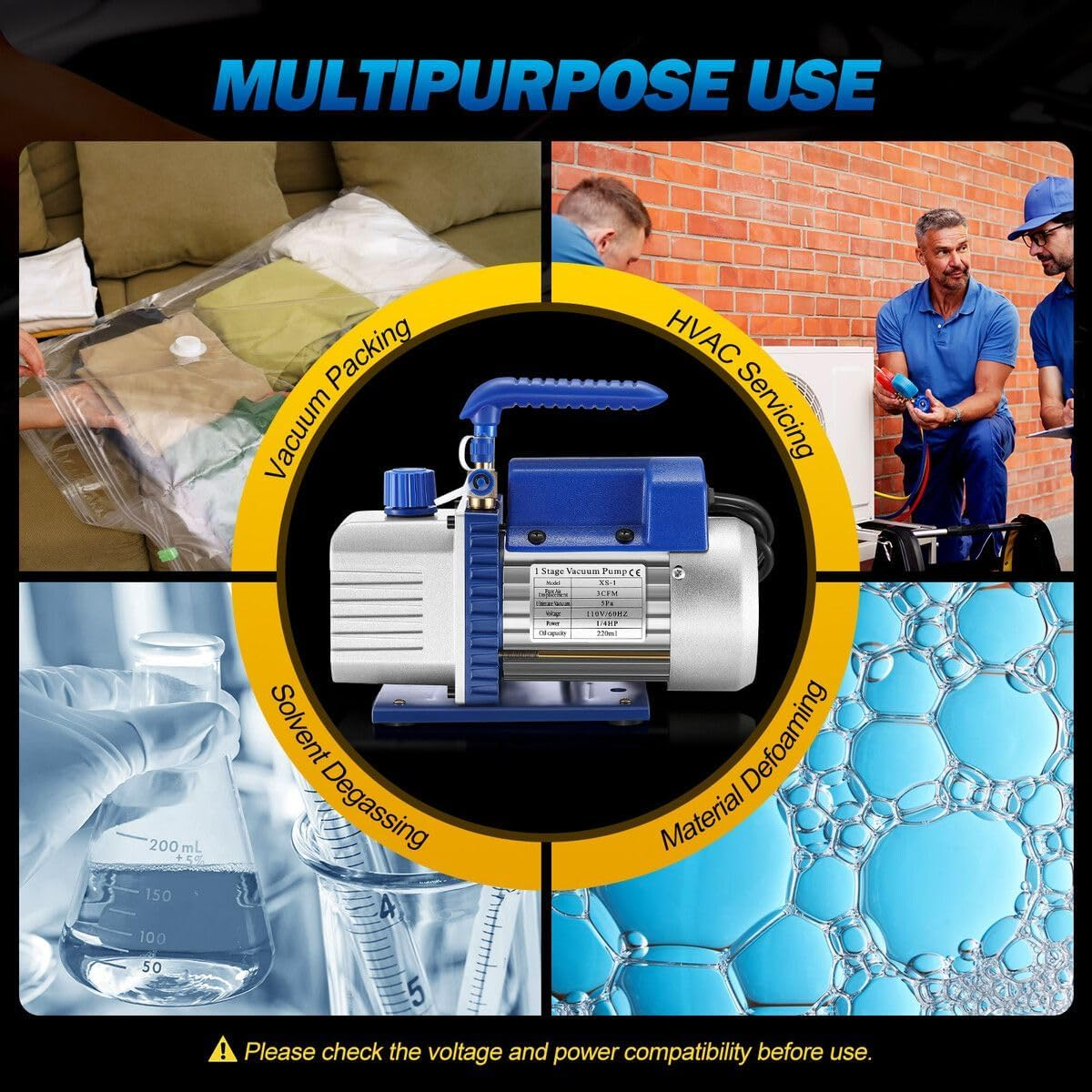 AUSWAY 3CFM Vacuum Pump for Refrigerant Air Conditioning AC Conditioner HVAC Refrigeration Food Clothes Packaging Car Maintenance Wine Degassing