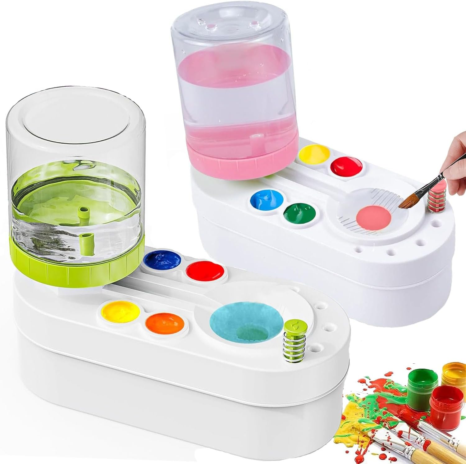 2 PCS Paint Brushes Cleaner Tools, Brush Rinser Cup Painting Running Water Circulation Art Supplies for Acrylic, Paint Brush Cleaner Tool with Palette, Watercolor Based Creative Artist Kids image number 2