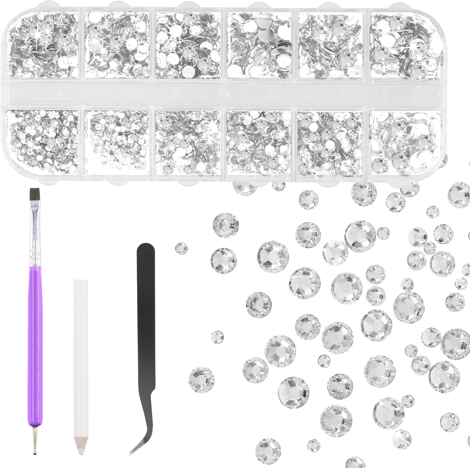 Tanstic 2606Pcs Flat Back Gems Rhinestones Kit, 2/3/4/5Mm Yellow Crystal Rhinestones with B7000 Glue, Tweezer, Picker Pen Dotting Tool for Nail Clothes Shoes Bags DIY Art