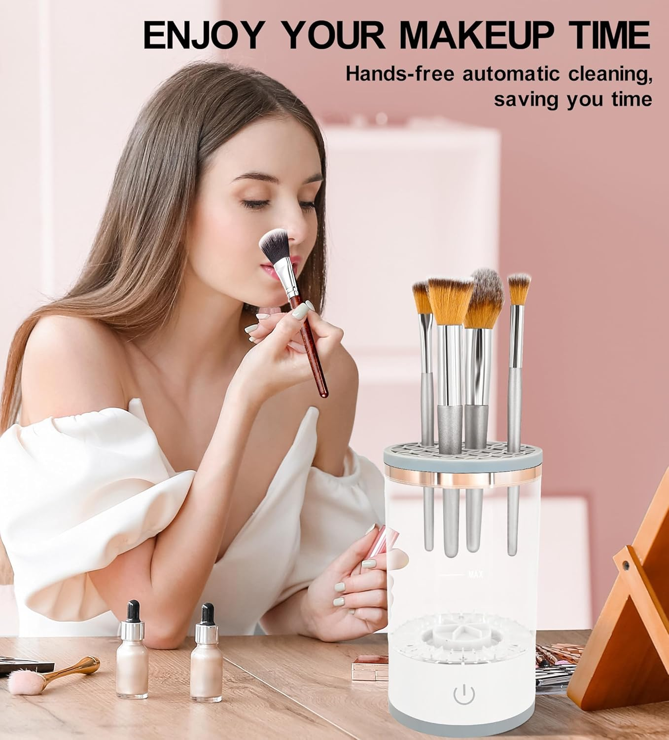 YBVABE Makeup Brush Cleaner Machine, Electric 9000 RPM Automatic Rotation, IP65 Waterproof, USB Plug Design, Fast and Efficient Cleaning for Makeup Brushes and Sponges, Easy to Use image number 5
