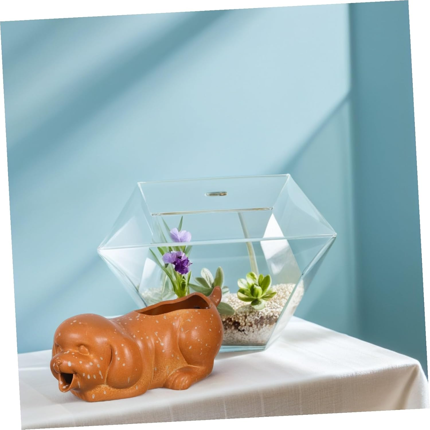 Didiseaon Ceramic Garden Fountain Spitter Dog Shape with Ecological Water Filtration for Outdoor Patio and Indoor Aquarium Decor Natural Water Purifying Ceramic Jar Planter image number 4