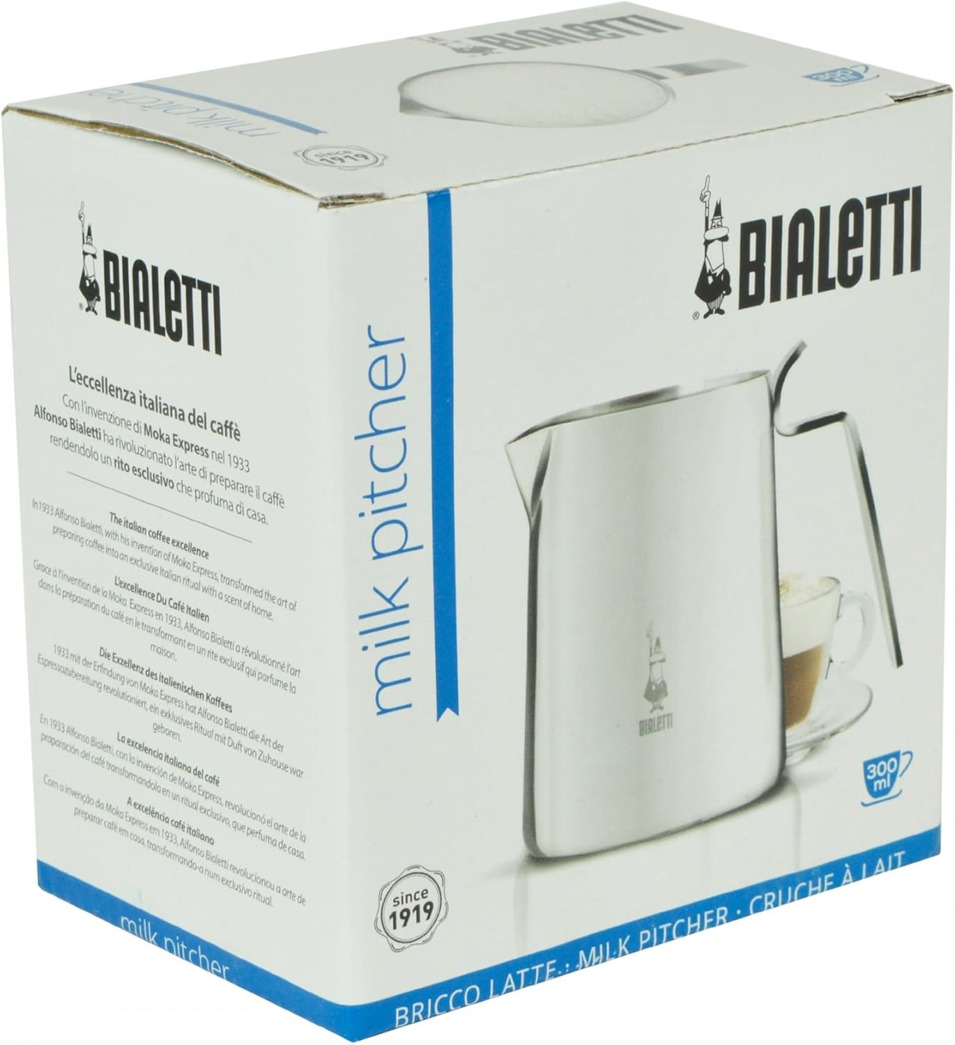 Bialetti - Milk Pitcher, Iconic Stovetop Espresso Maker,Stainless Steel, 300 Ml Size