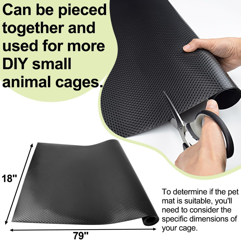 TCYPUHL Washable Guinea Pig Bedding Cage Liner Waterproof Rabbit Bedding, Easily Cut to Suit Cage and Reusable Pads for Guinea Pigs, Rabbits, Hamsters, Gerbils, and Chinchillas,18"&times;79" 2Pcs, Black Mat image number 6