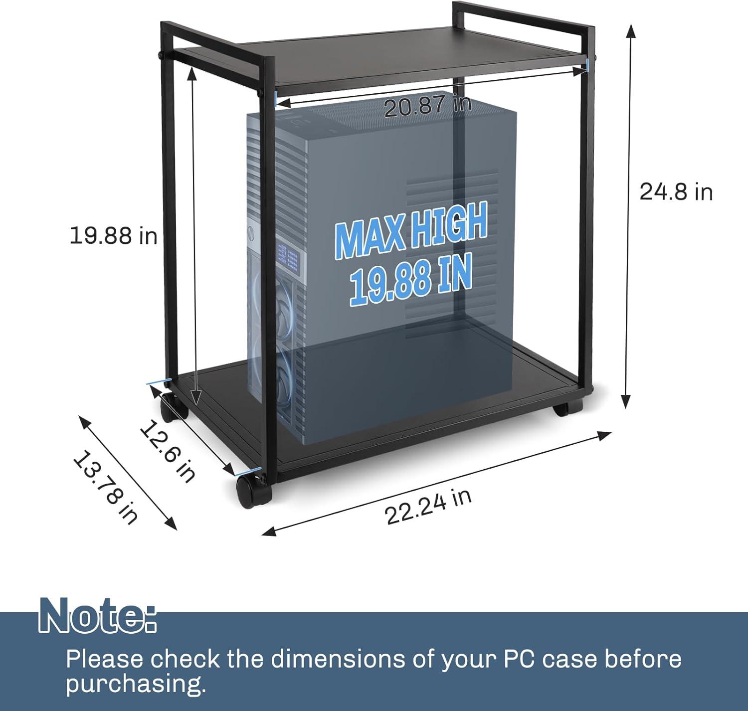 Liitrton Computer Tower Stand, 2-Tier CPU Stand PC Stand with Lockable Wheels under Desk for Office Home (L) image number 4