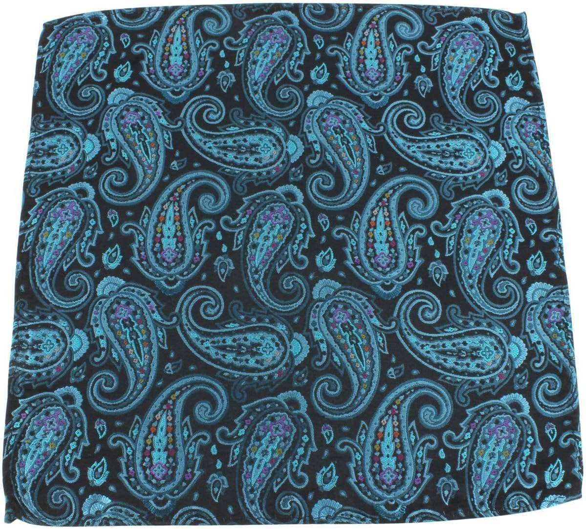 Knightsbridge Neckwear Mens Large Paisley Silk Pocket Square - Black/Turquoise image number 2