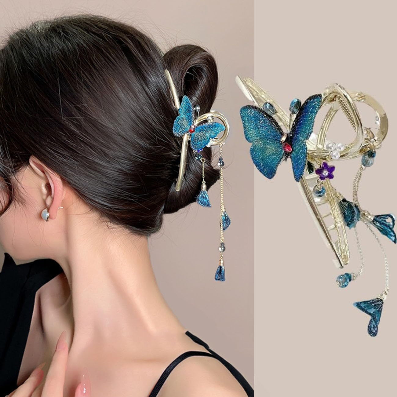 2 X Butterfly Hair Clips, Betterjonny Metal Claw Clips, Hair Claw Clip, Non-Slip Hair Clips, Rhinestone Large Hair Clips for Women, Girls, Ladies, Thin/Thick Hair image number 6