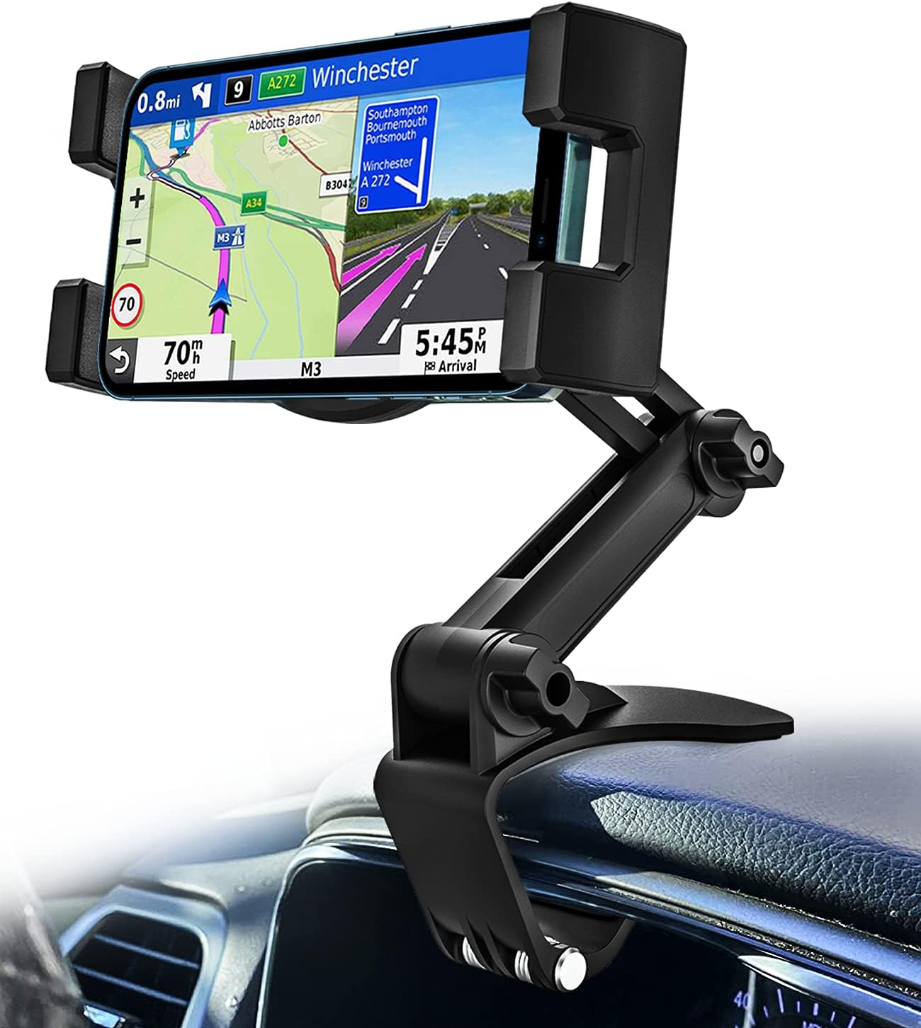 Dashboard Clip Car Phone Mount, Woleyi Car Sun Visor & Rearview Mirror Clamp Phone Tablet Holder with Adjustable Arm for Iphone 14 Pro Max 13 12 11 XS XR X 8, Ipad, More 4-11" Cell Phones and Tablets image number 2