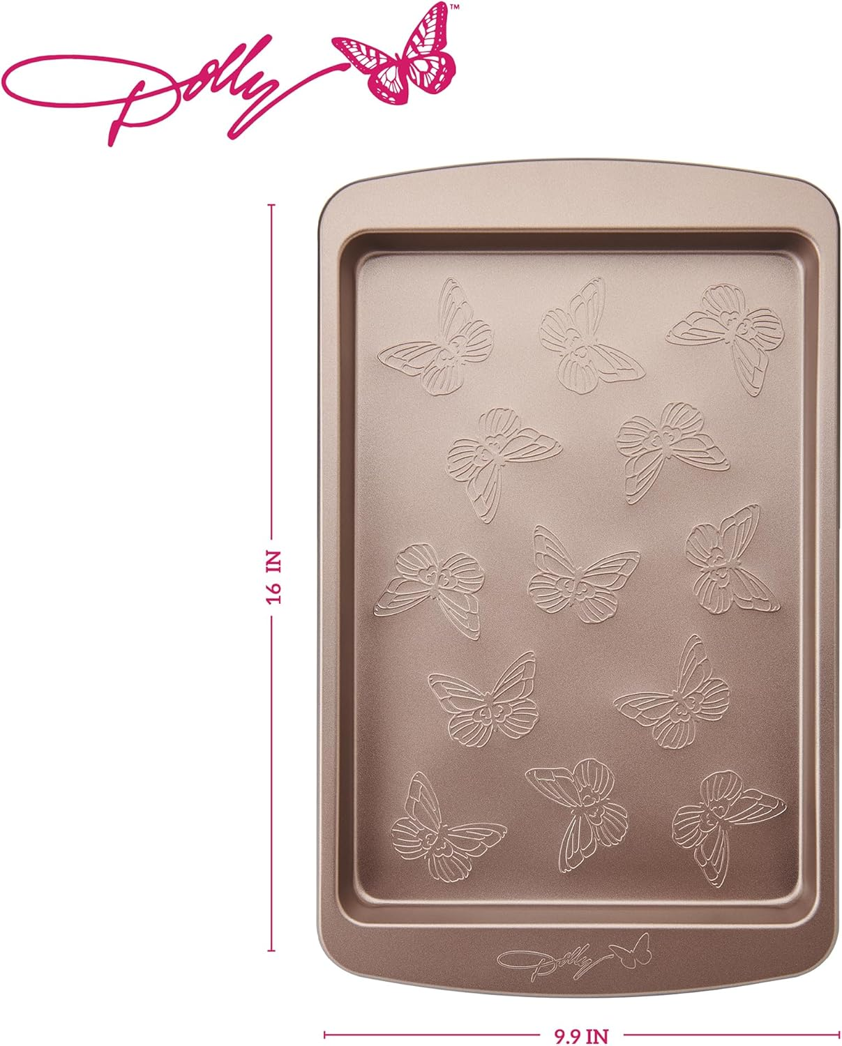 Dolly Parton Butterfly Stamp Small Baking Sheet &ndash; Carbon Steel Nonstick Bakeware with Textured Butterfly Design, Durable Rolled Rim, Oven Safe to 450F, Perfect for Cookies, Pastries and Pizza