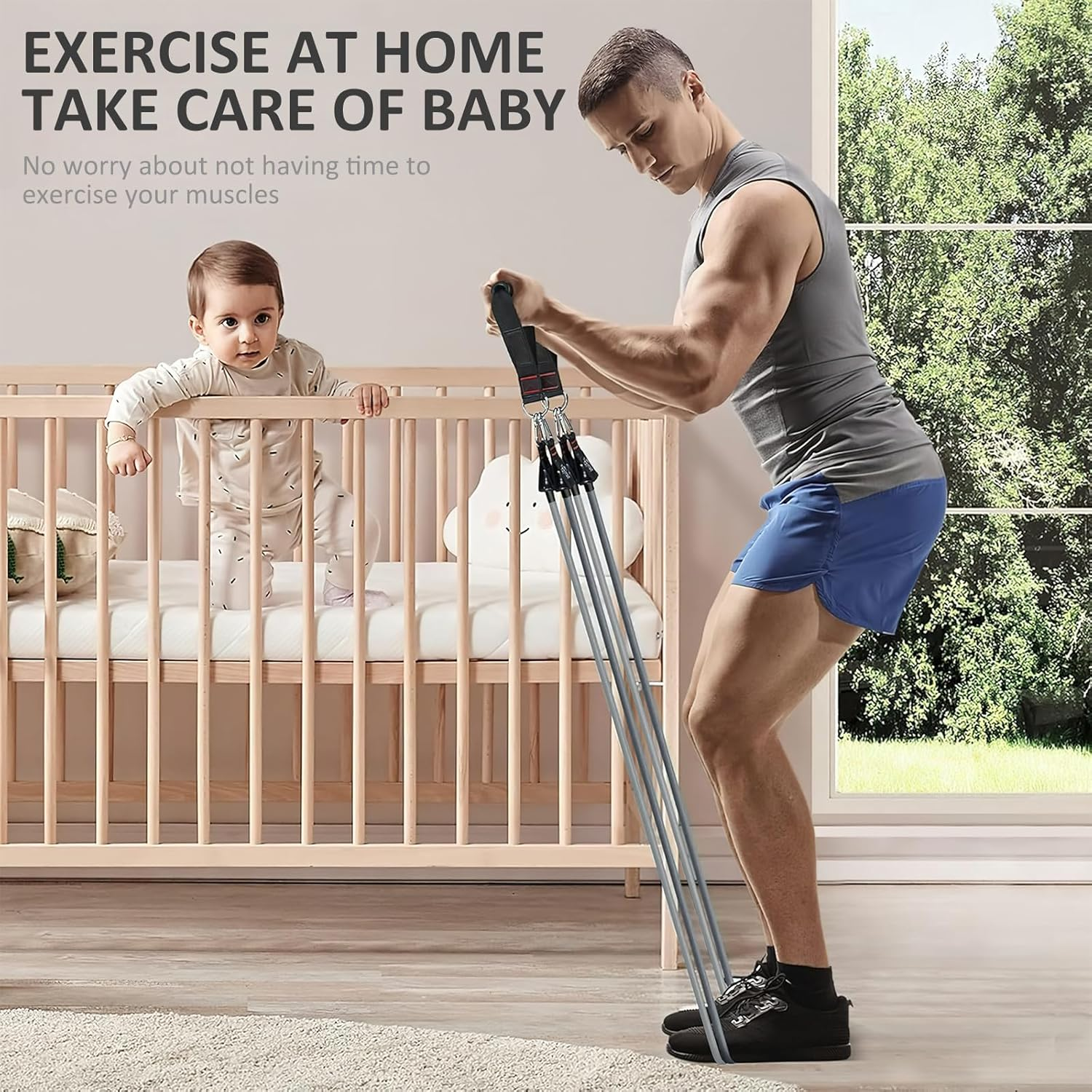 LEFAFA Resistance Bands Set, 150LBS Exercise Bands with Handles for Men and Women, Workout Bands with Door Anchor and Legs Ankle Straps, for Muscle Training, Physical Therapy, Shape Body, Yoga (Black) image number 5