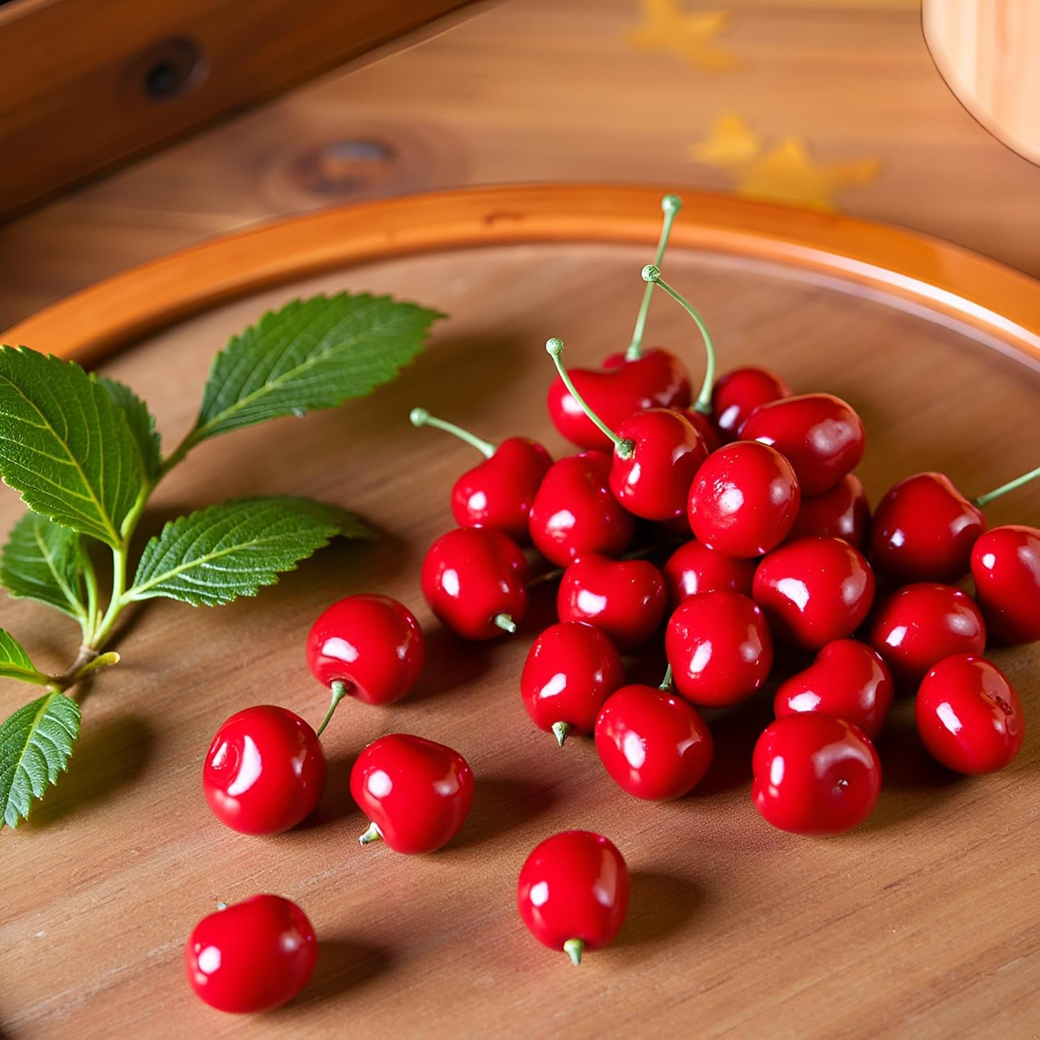 Squarezhenbo 20Pcs Red Artificial Cherries, Fake Cherry Model Lifelike Fruit Cherry Ornament, Fake Cherries,Plastic Cherries, Home Kitchen Party Decoration Desk Ornament Photography Prop Home D&eacute;cor image number 3