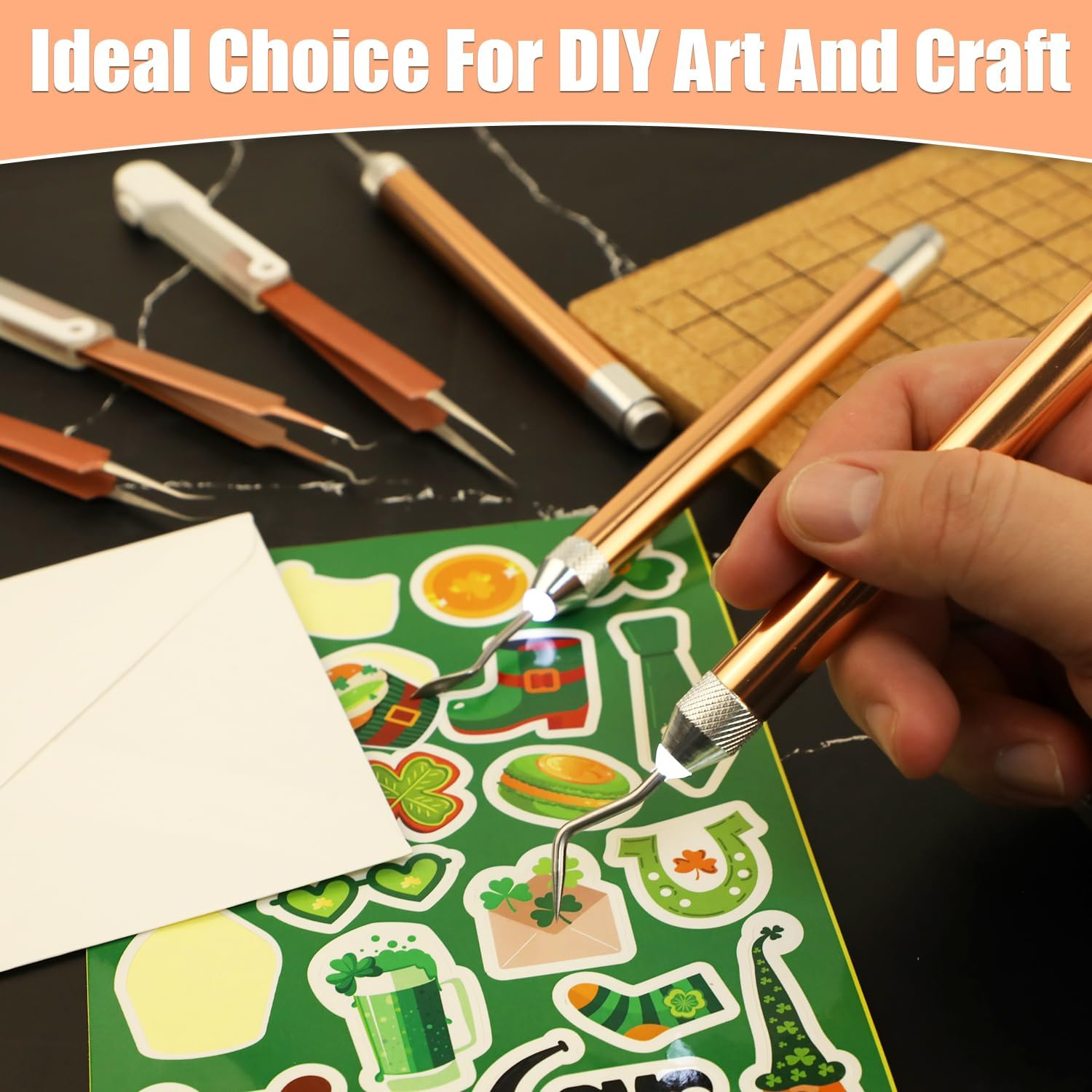 Vinyl Weeding Tool Set, with 3 LED Weeding Pens, 3 LED Light Tweezers, 5 Pins and Hooks Lighted Weeding Tools for Craft DIY Silhouettes Cutting Cameos Vinyl Projects image number 4