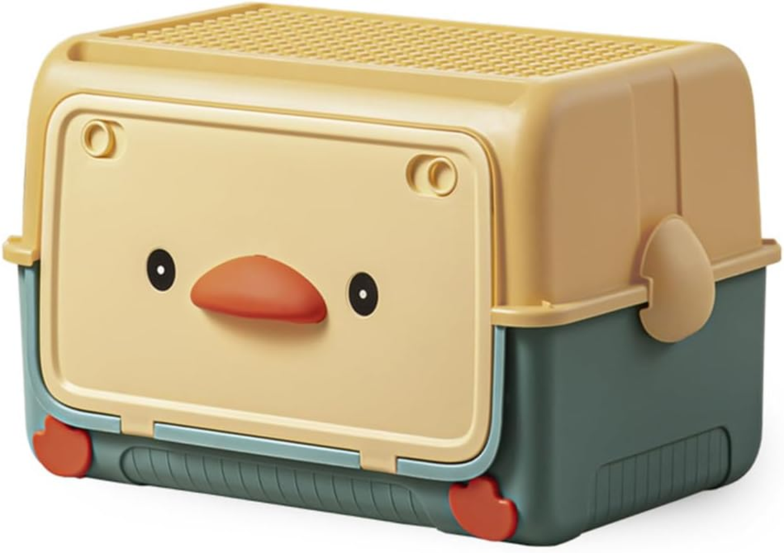 Large Plastic Storage Box with Front Lid, Stackable Space-Saving Organiser Container for Home Office, Arts & Crafts Supplies, 40L (Green, 46X31X30Cm)