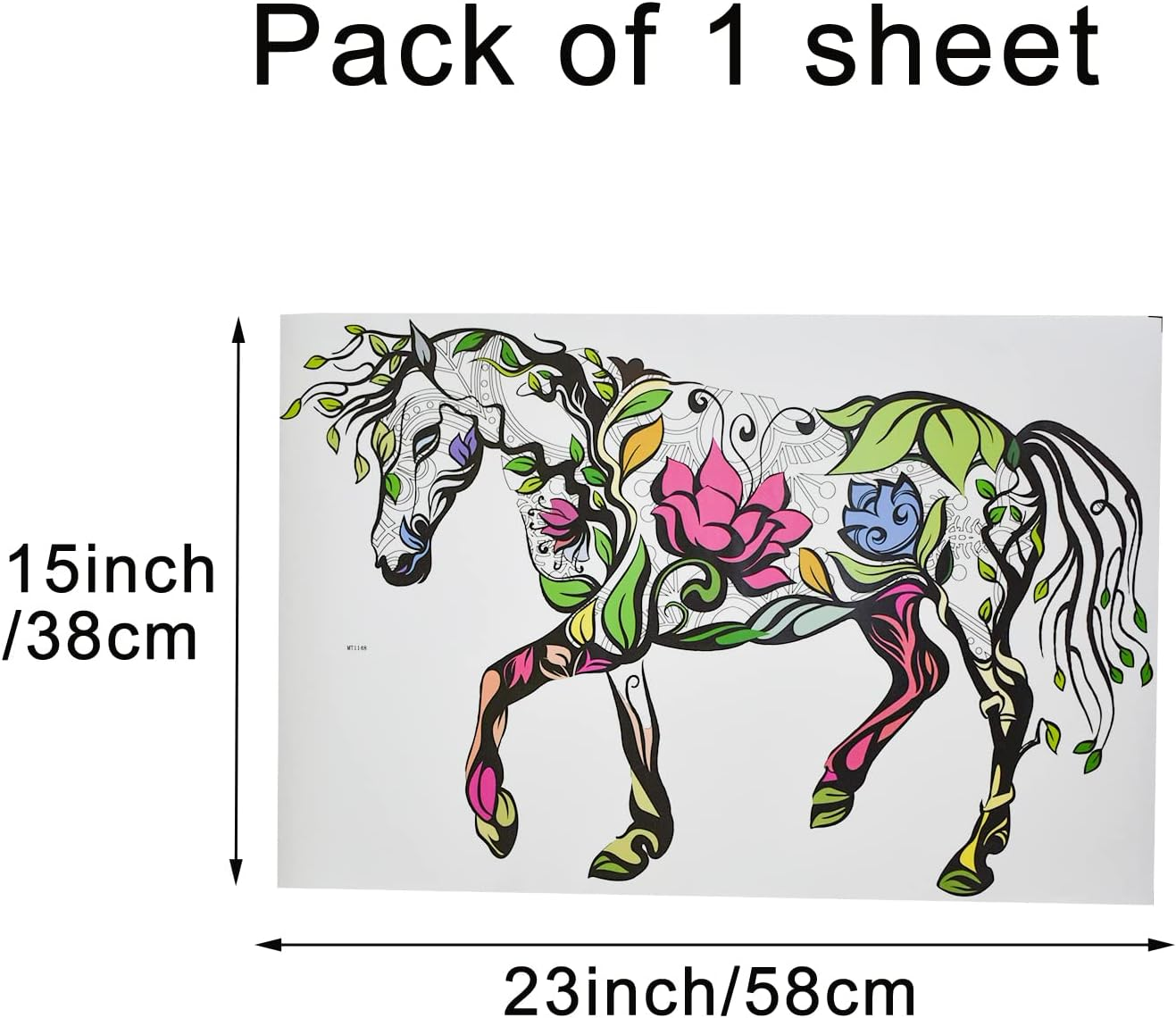 Pinenjoy Colorful Horse Wall Decal Mandala Flower Leaf Wall Sticker 23X15Inch Removable Vinyl Wall Decoration for Bedroom Living Room TV Sofa Backborad image number 2