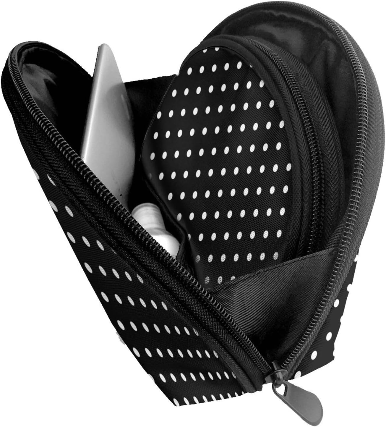 Cozimangoe Coin Pouch Makeup Bags Set, 2 Piece Shell Shape Cosmetic Bag with Pockets for Daily Travel Handbag Lipstick Keys Toiletry, Personalized White Black Polka Dot image number 3