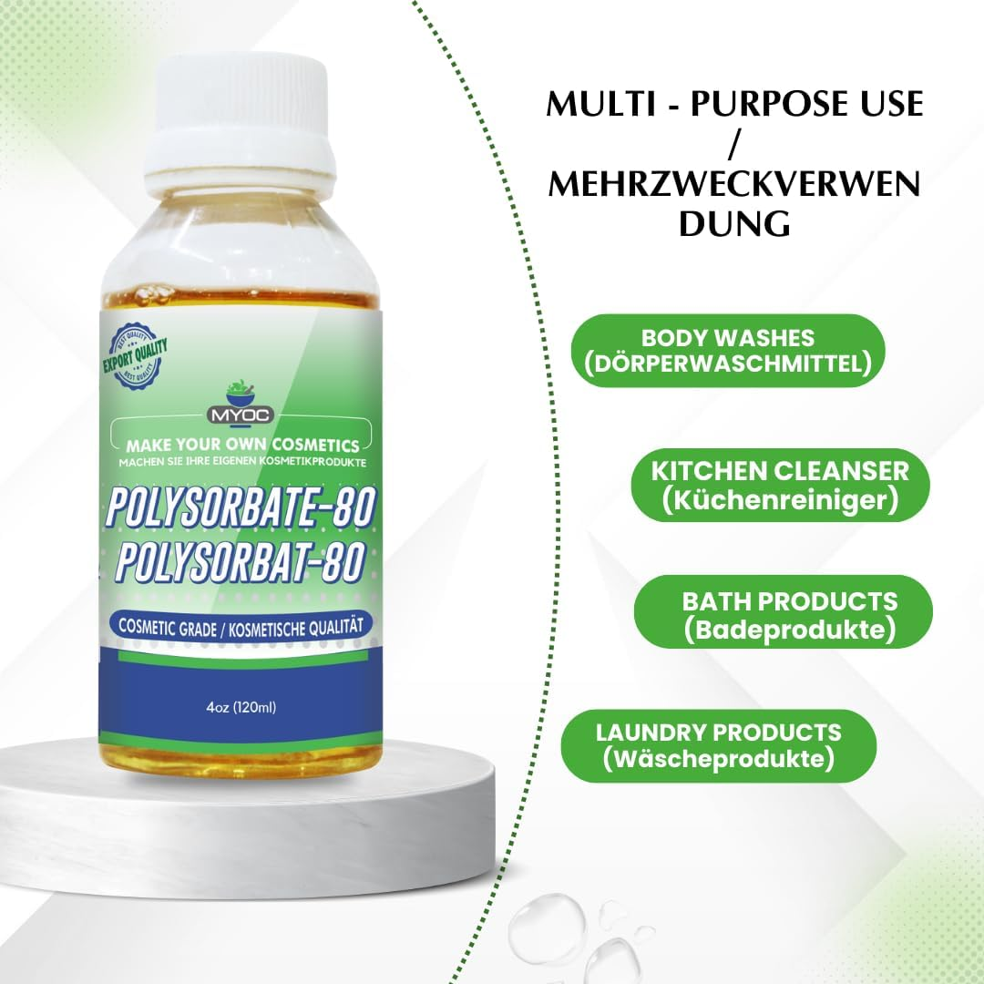 MYOC Polysorbate 80 Liquid (TWEEN 80) - |No Adulterants, Cosmetic Grade Cgmp Quality| Used as Emulsifiers, Excipient, Surfactants, Lotion Crafter (120 Ml) image number 1