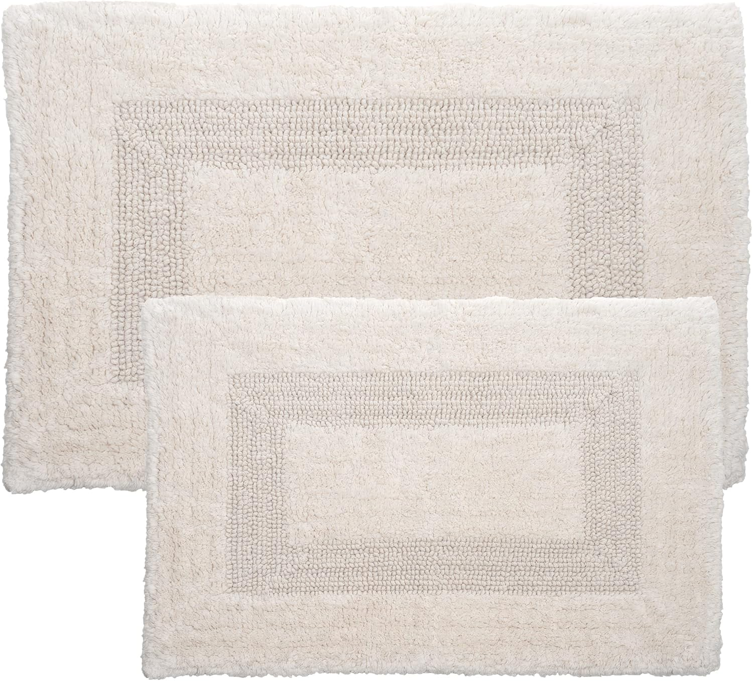 Lavish Home Cotton Bath Mat Set- 2 Piece 100 Percent Cotton Mats- Reversible, Soft, Absorbent and Machine Washable Bathroom Rugs by (Ivory) - Brown image number 3