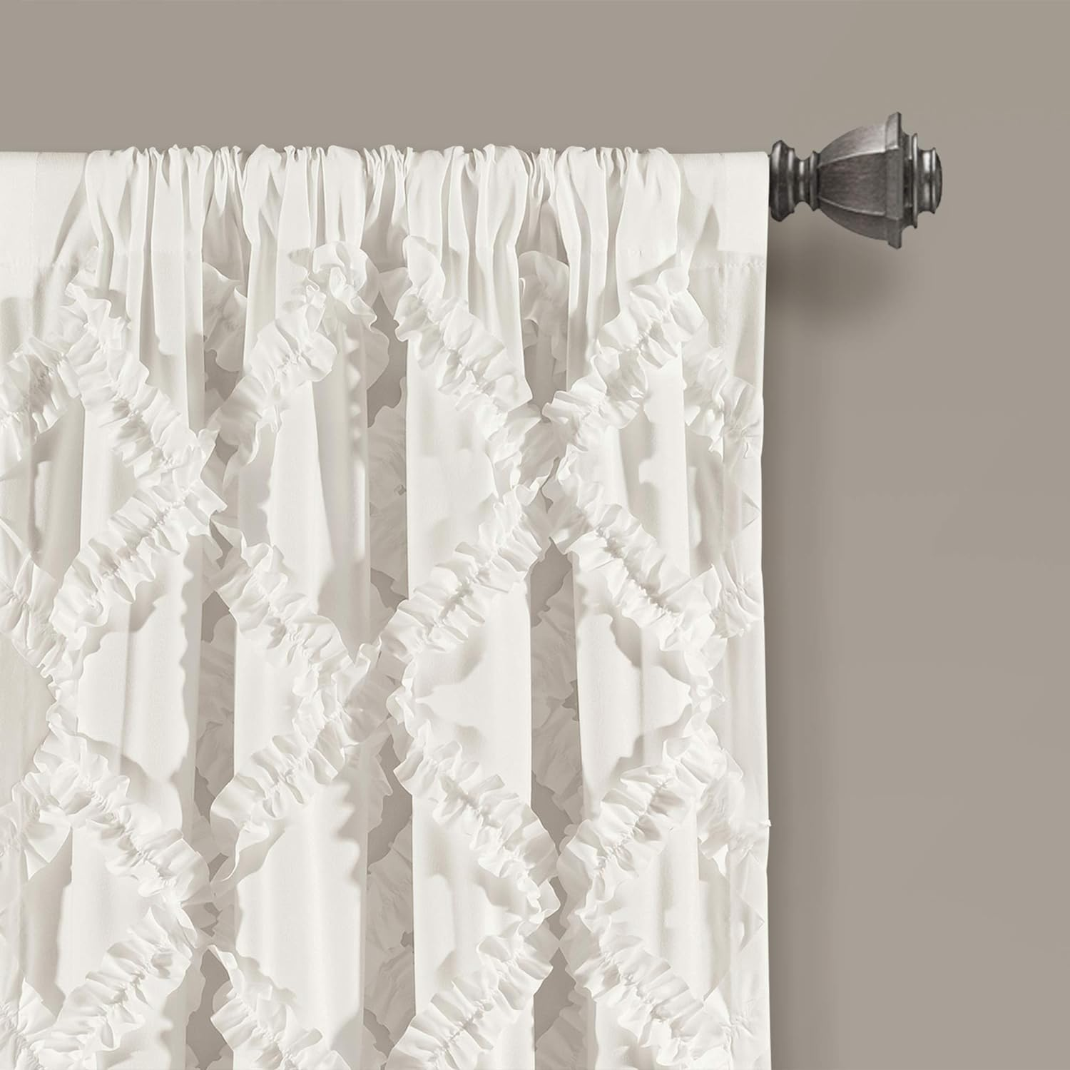 Lush Decor Ruffle Diamond Window Curtain Panel Pair, 63 in X 54 In, White image number 3