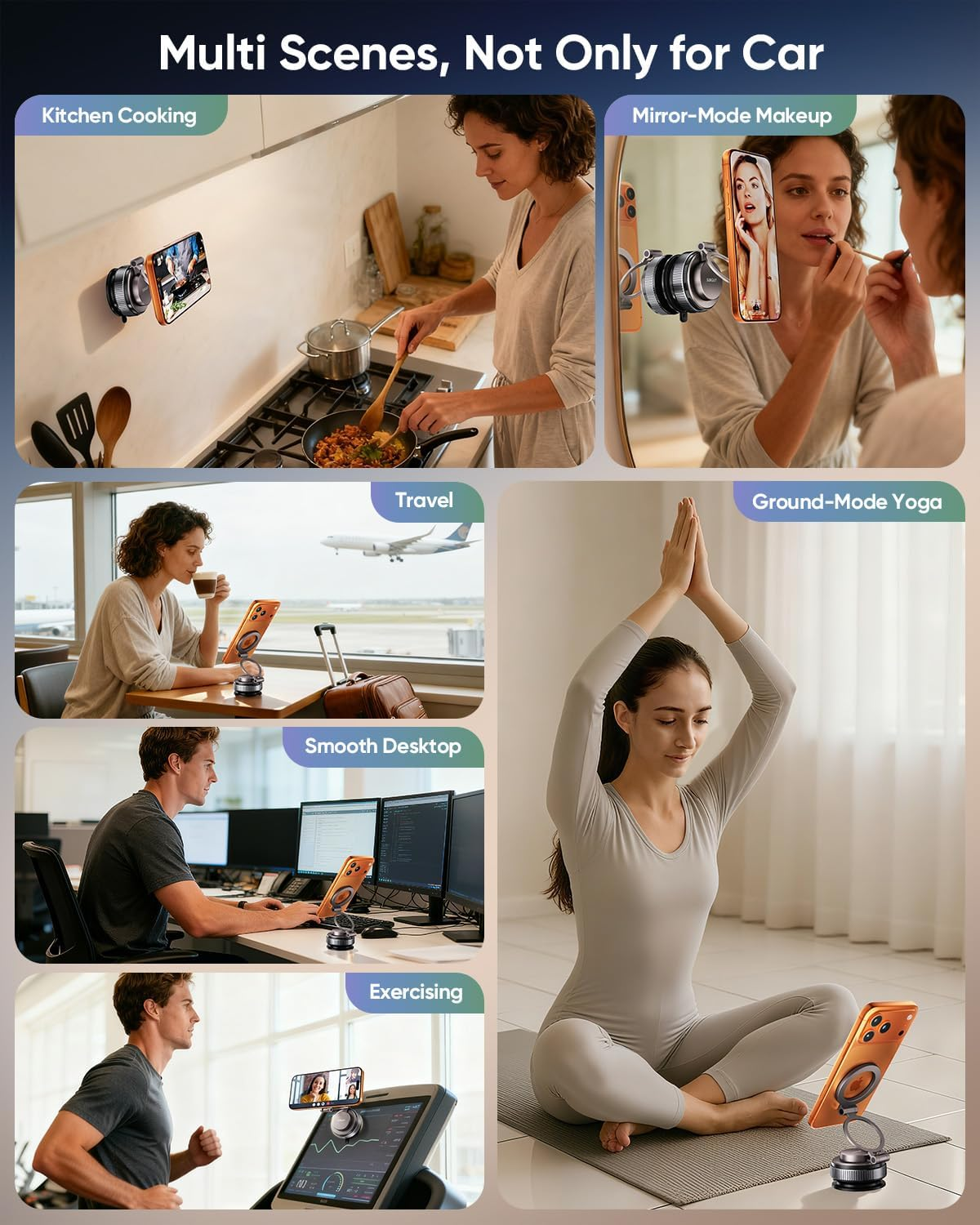 SUNGUY Upgraded 360&deg; Nano Gel Vacuum Magnetic Phone Holders for Your Car Suction Cup Car Phone Mount for Magsafe, Car Phone Holder for Windshield/Gym/Mirror, Cell Phone Car Mount for Iphone&Android