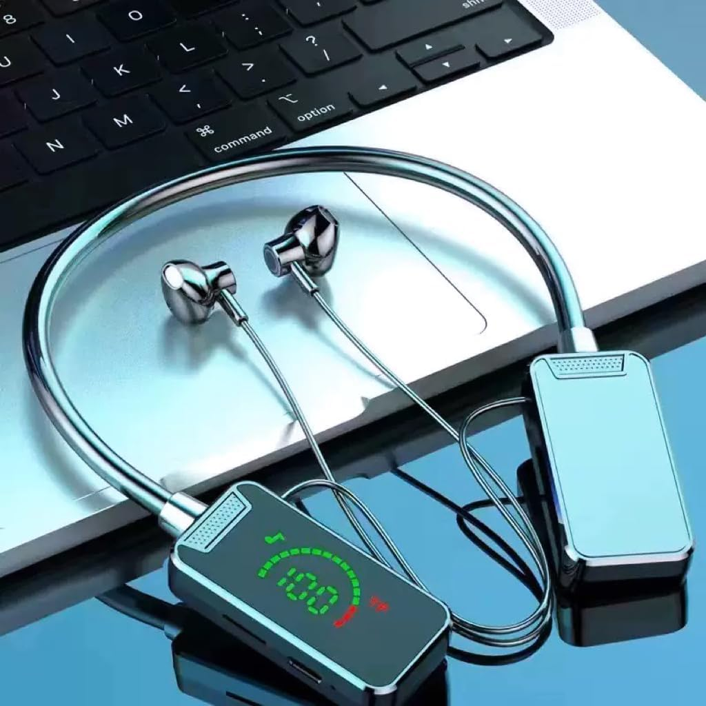 Foihletpath Sports Karaoke Bluetooth Earphones-Come with a Microphone, Bluetooth Neck Hanging Earbud Headset Faster, Waterproof for Sports Gym Daily Use and Live Broadcasting Audio (Blue) image number 2