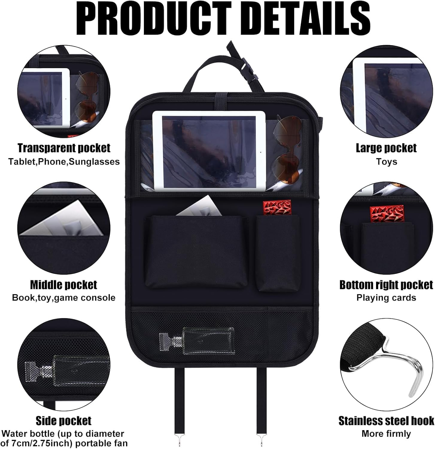 2 Pcs Car Backseat Organizers Seat Back Protector Car Organizers and Storage Backseat Car Organizer with Tray Foldable Back Seat Cover for Kids Kick Mats for Cars Travel image number 2