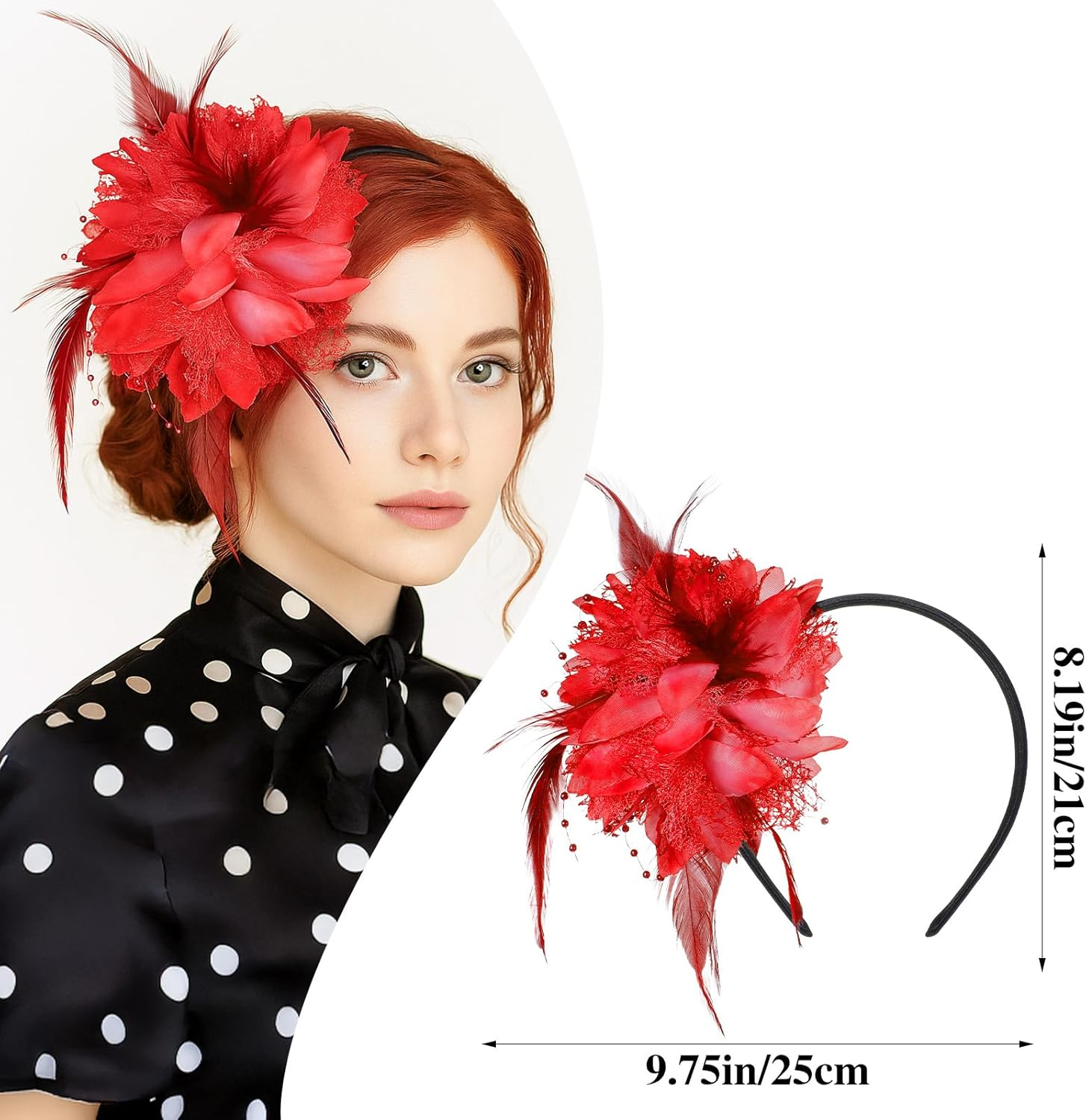 Gjinxi Feather Headband with Artificial Flowers for Women, 1920S Fascinator Headpiece, 20S Headband, Veil Hair Band for Wedding Cocktail Dresses Accessories Carnival image number 3