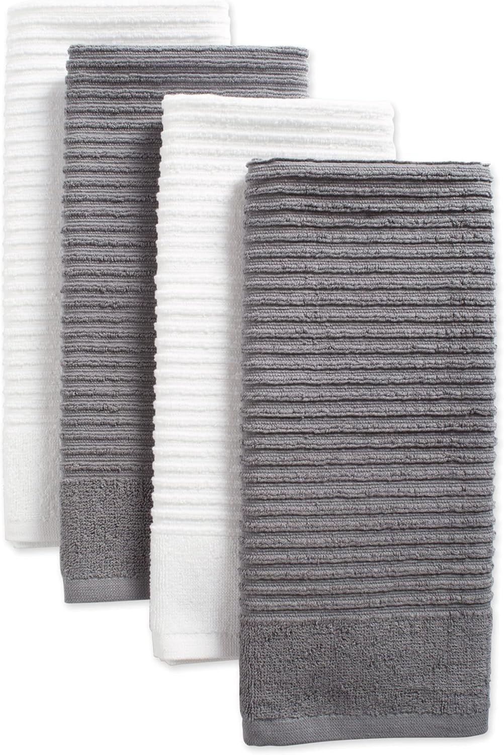 J&M Home Fashions, Cotton Ribbed Terry Dish Towels, Ultra Absorbent, Set of 4. 16X26, Gray/White image number 3