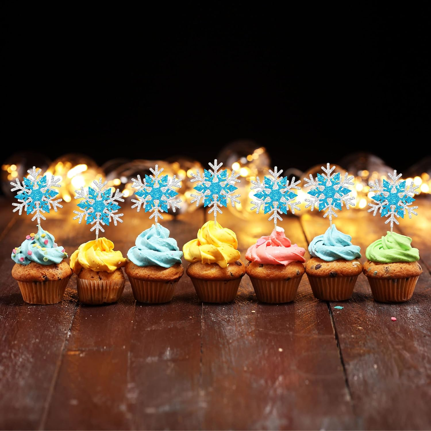 24Pcs Double Layers Snowflake Cupcake Toppers Glitter Winter Theme Snowflake Cupcake Picks Decorations for Baby Shower Kids Birthday Christmas Party Supplies image number 1