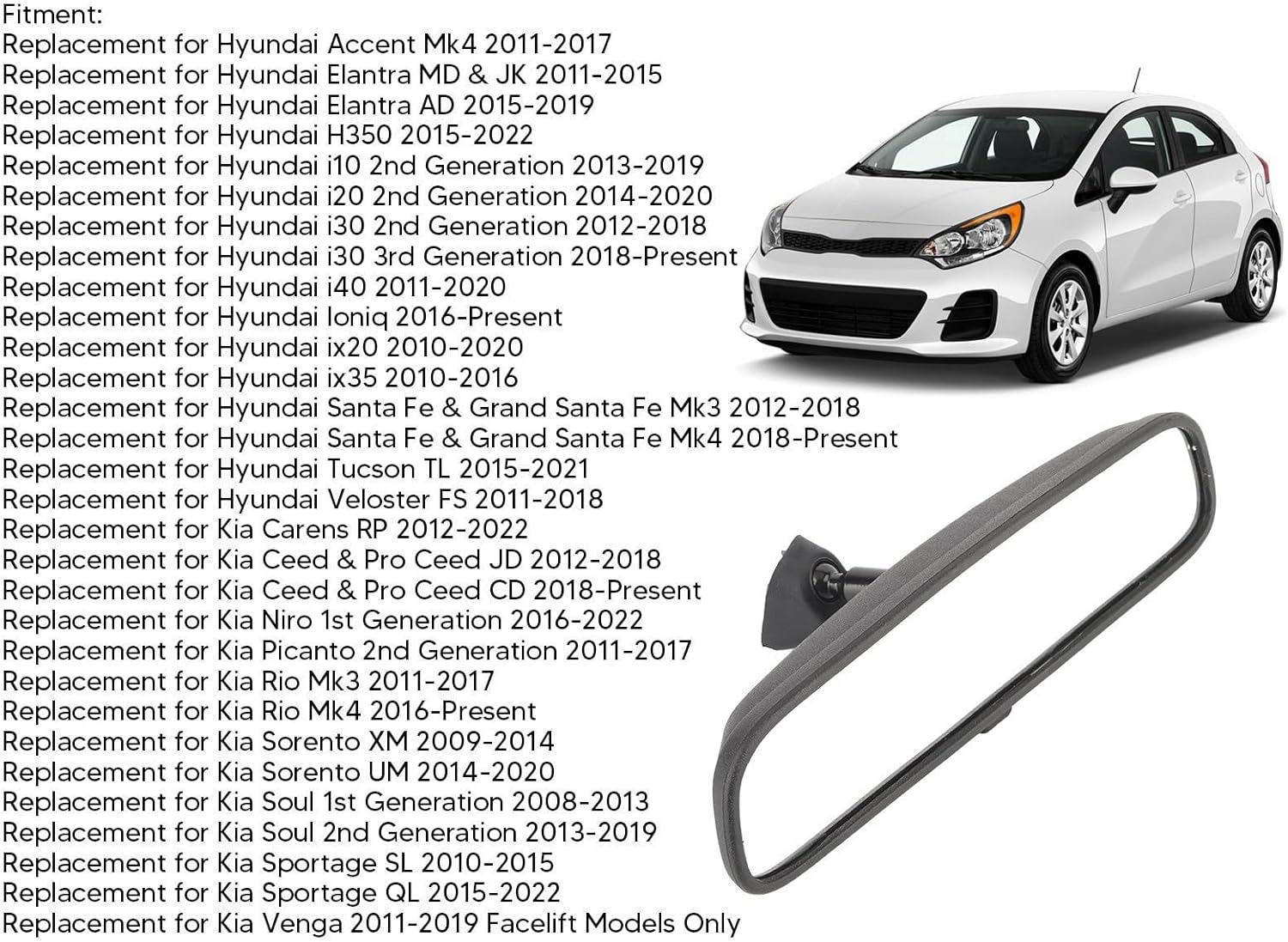 Replacement inside Rear View Mirror 85101 for Accent Elantra I10 I20 I30