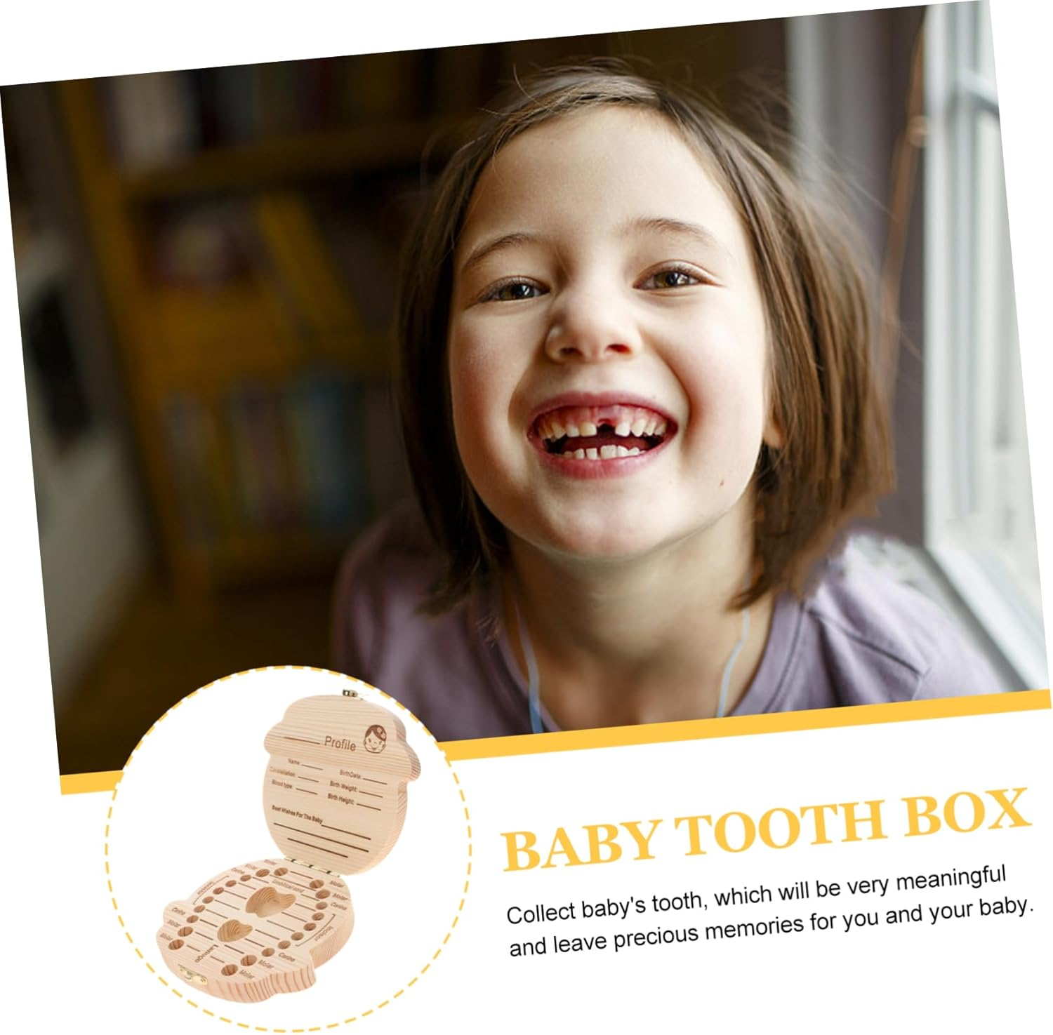 Deciduous Tooth Box First Tooth Storage Wooden Keepsake Organizer for Boys and Girls