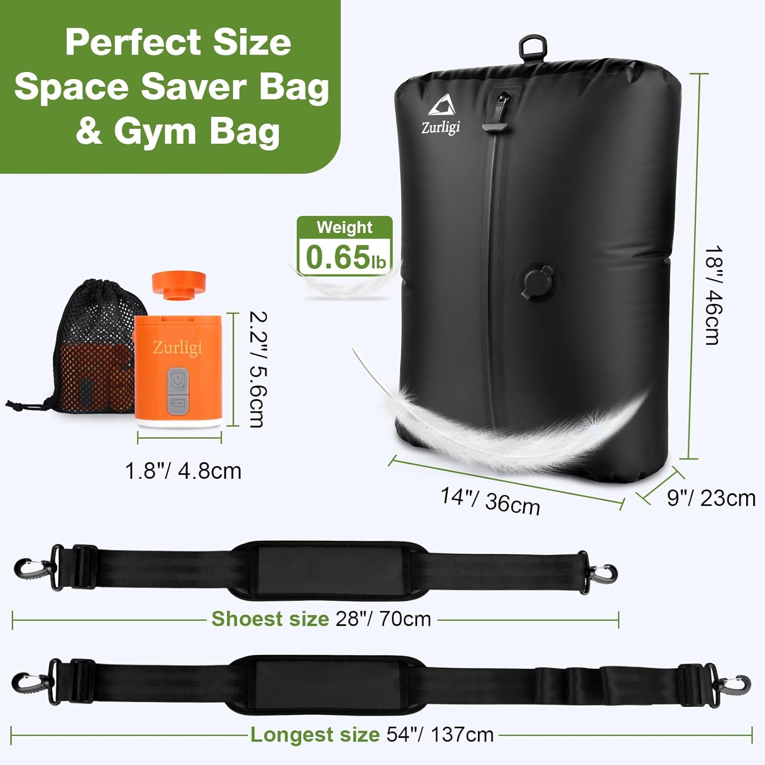 Zurligi Vacuum Compression for Travel with Pump, 40L Vacuum Compression Bag with Adjustable Shoulder Strap, IP67 Reusable Travel Packing Cubes for Luggage, Backpack, Suitcase, Gym, Swim (1) image number 6