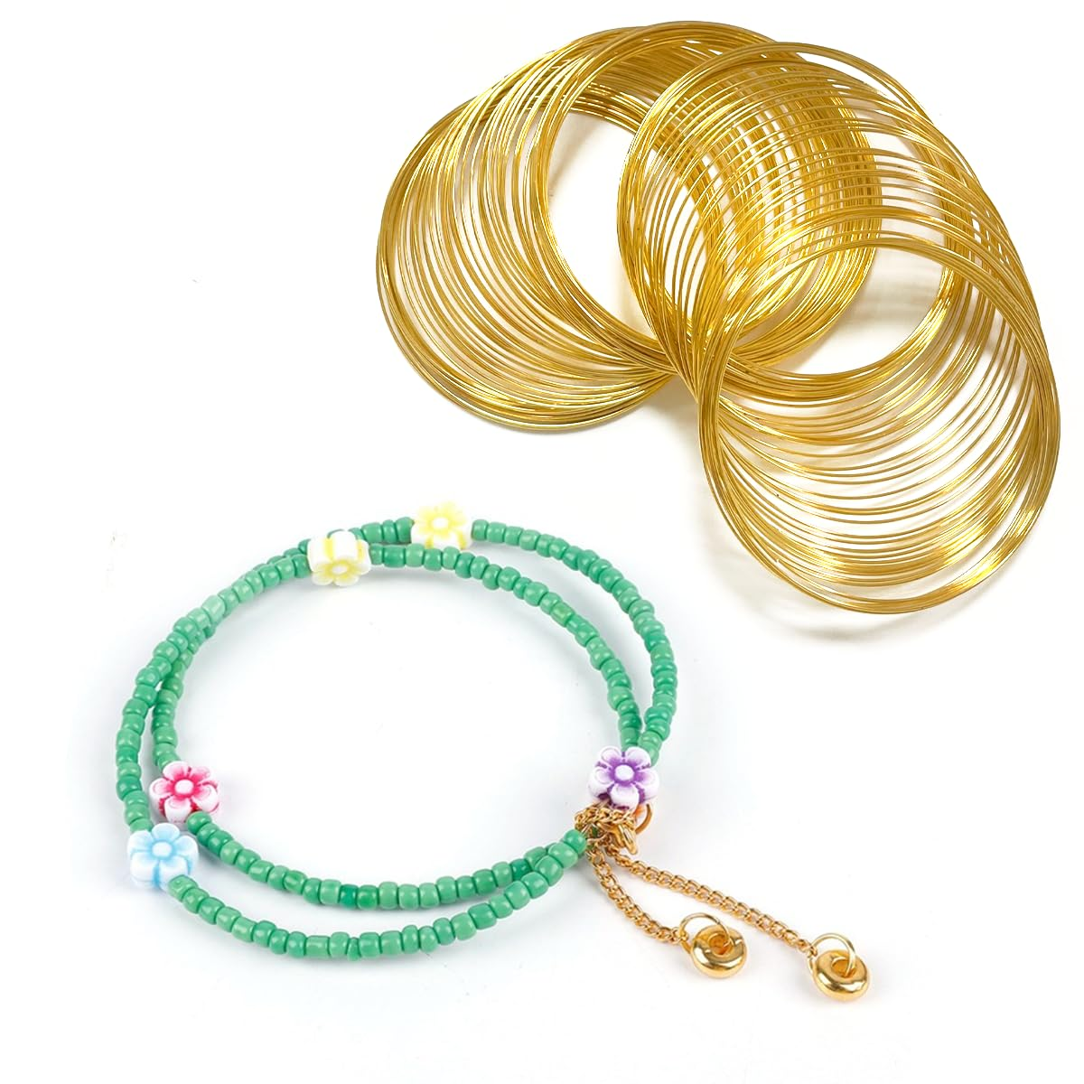 Memory Beading Wire, 200 Loops Jewelry Wire for Bracelet Necklace, DIY Craft (Gold, Silver)