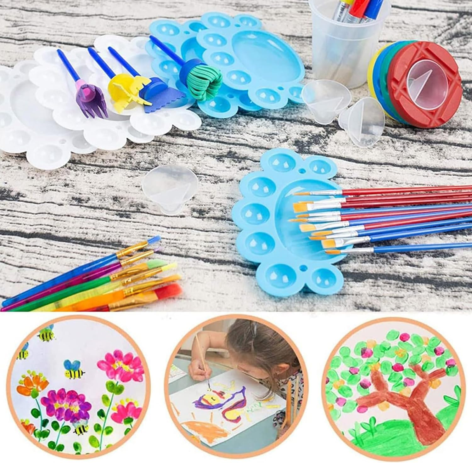 4 Pieces Assorted Colored Children'S Paintbrushes Spill Proof Paint Cups and Paint Brushes for Kids image number 2