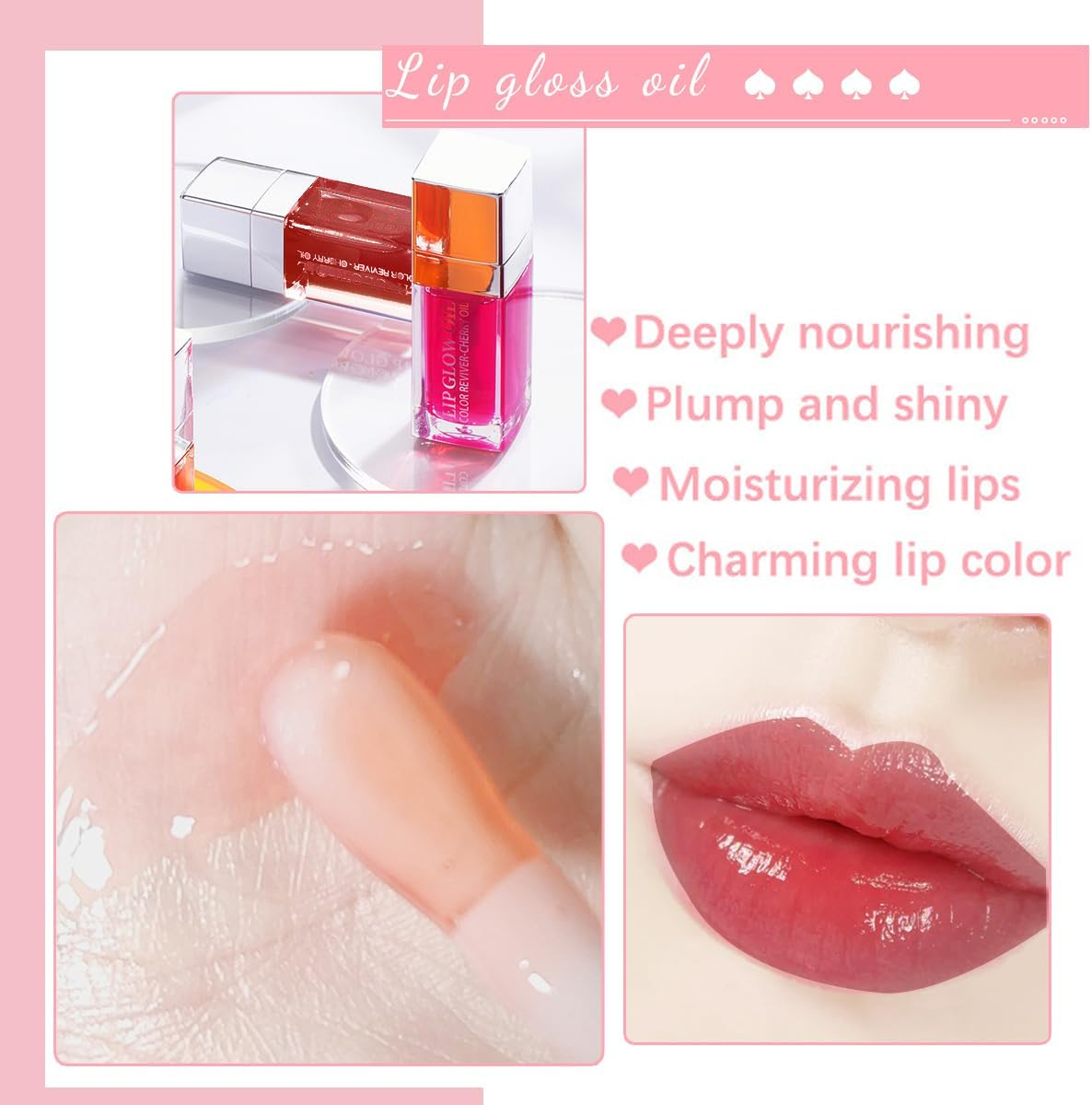 2 Colors Hydrating Plumping Lip Glow Oil - Moisturizing Gloss, Transparent Glossy Primer, Tint for Care and Dry Lips (006#+020#) - 012+015 image number 4